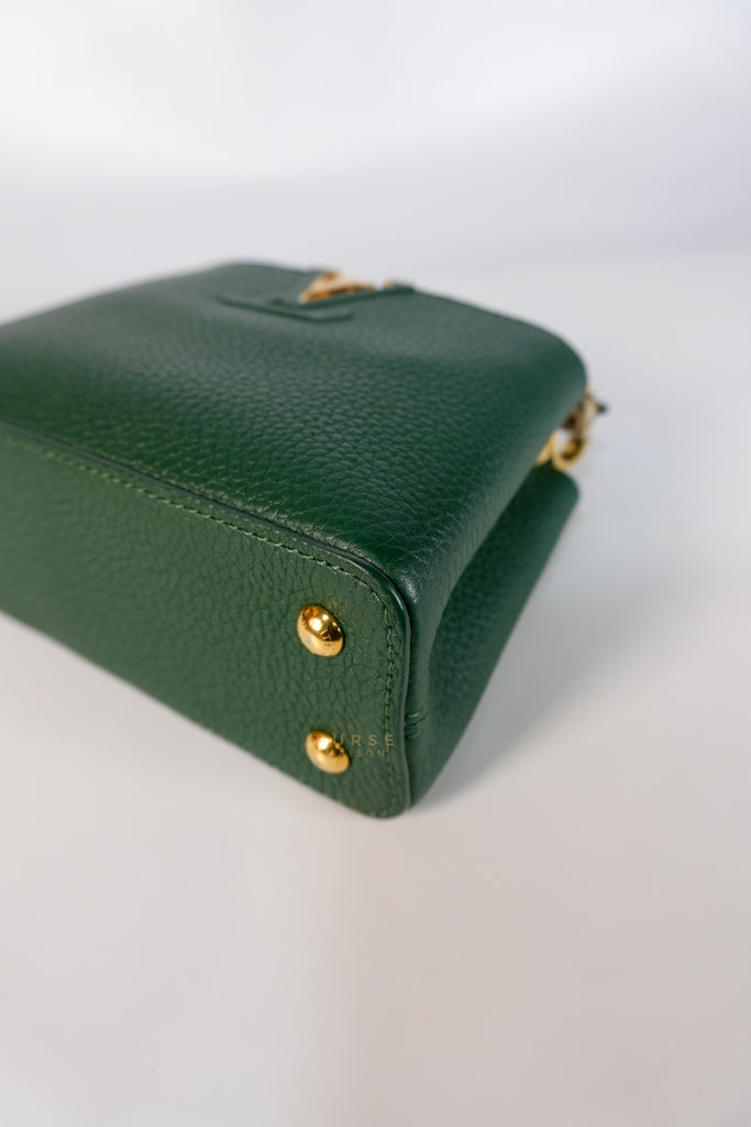 Capucines Mini in Emeraude Green Taurillon Leather Python Skin (Date Code: AH2199) | Purse Maison Luxury Bags Shop