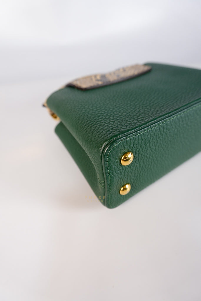 Capucines Mini in Emeraude Green Taurillon Leather Python Skin (Date Code: AH2199) | Purse Maison Luxury Bags Shop