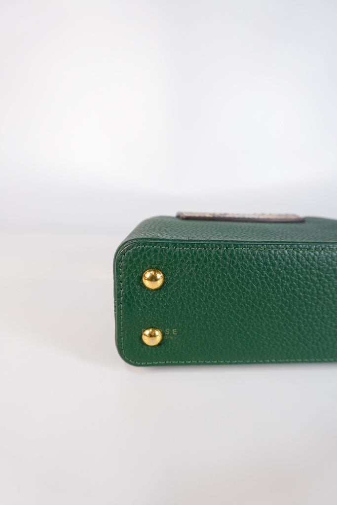 Capucines Mini in Emeraude Green Taurillon Leather Python Skin (Date Code: AH2199) | Purse Maison Luxury Bags Shop