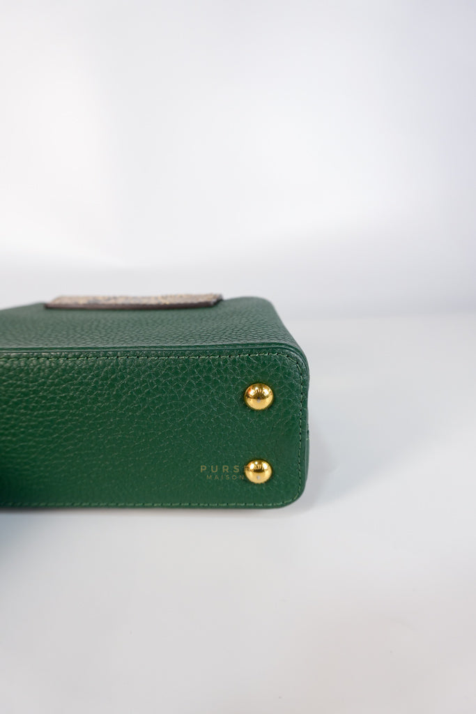 Capucines Mini in Emeraude Green Taurillon Leather Python Skin (Date Code: AH2199) | Purse Maison Luxury Bags Shop