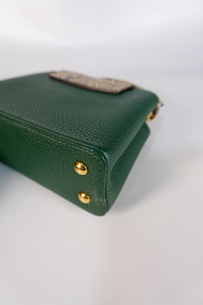 Capucines Mini in Emeraude Green Taurillon Leather Python Skin (Date Code: AH2199) | Purse Maison Luxury Bags Shop