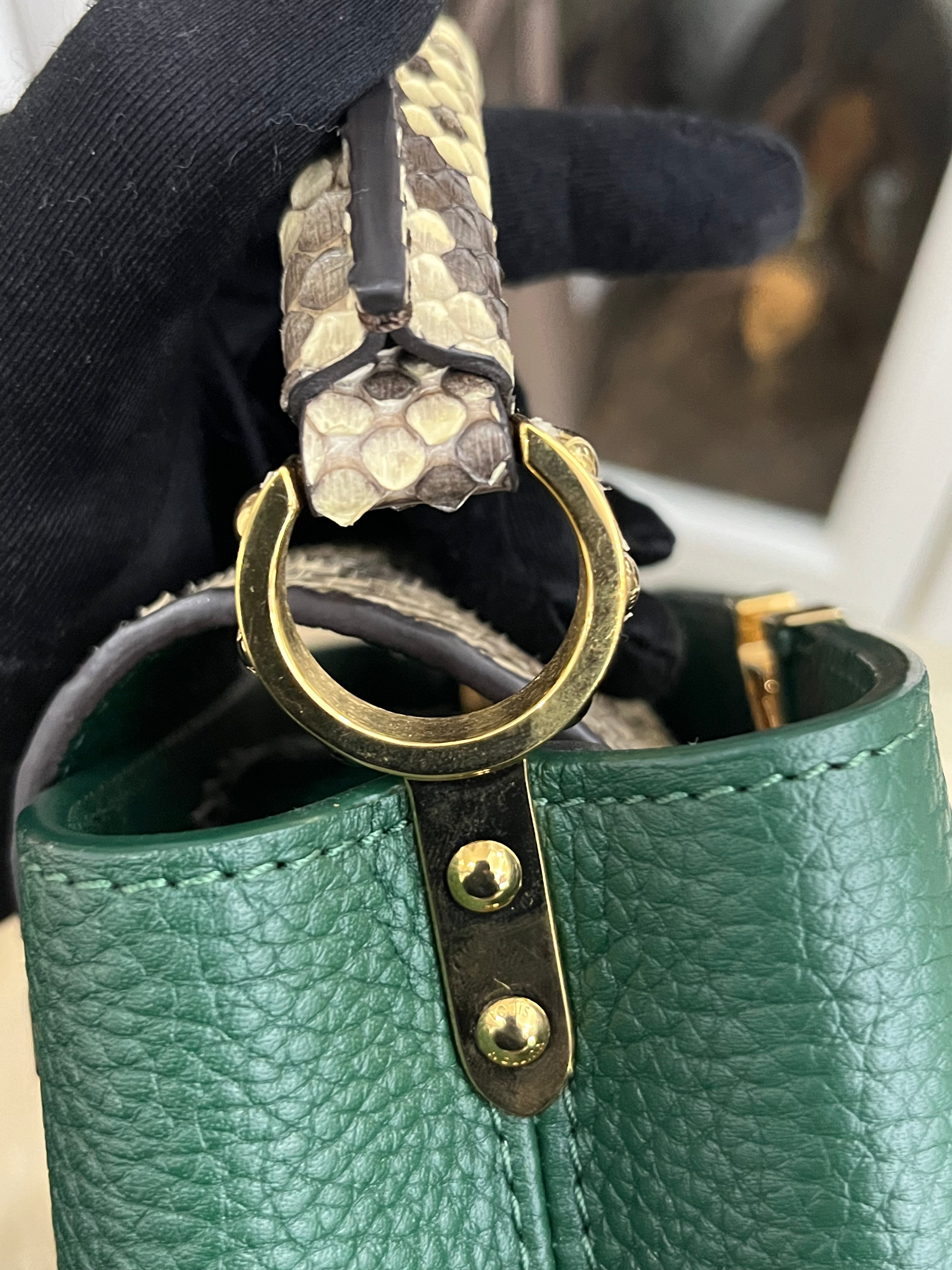 Capucines Mini in Emeraude Green Taurillon Leather Python Skin (Date Code: AH2199) | Purse Maison Luxury Bags Shop