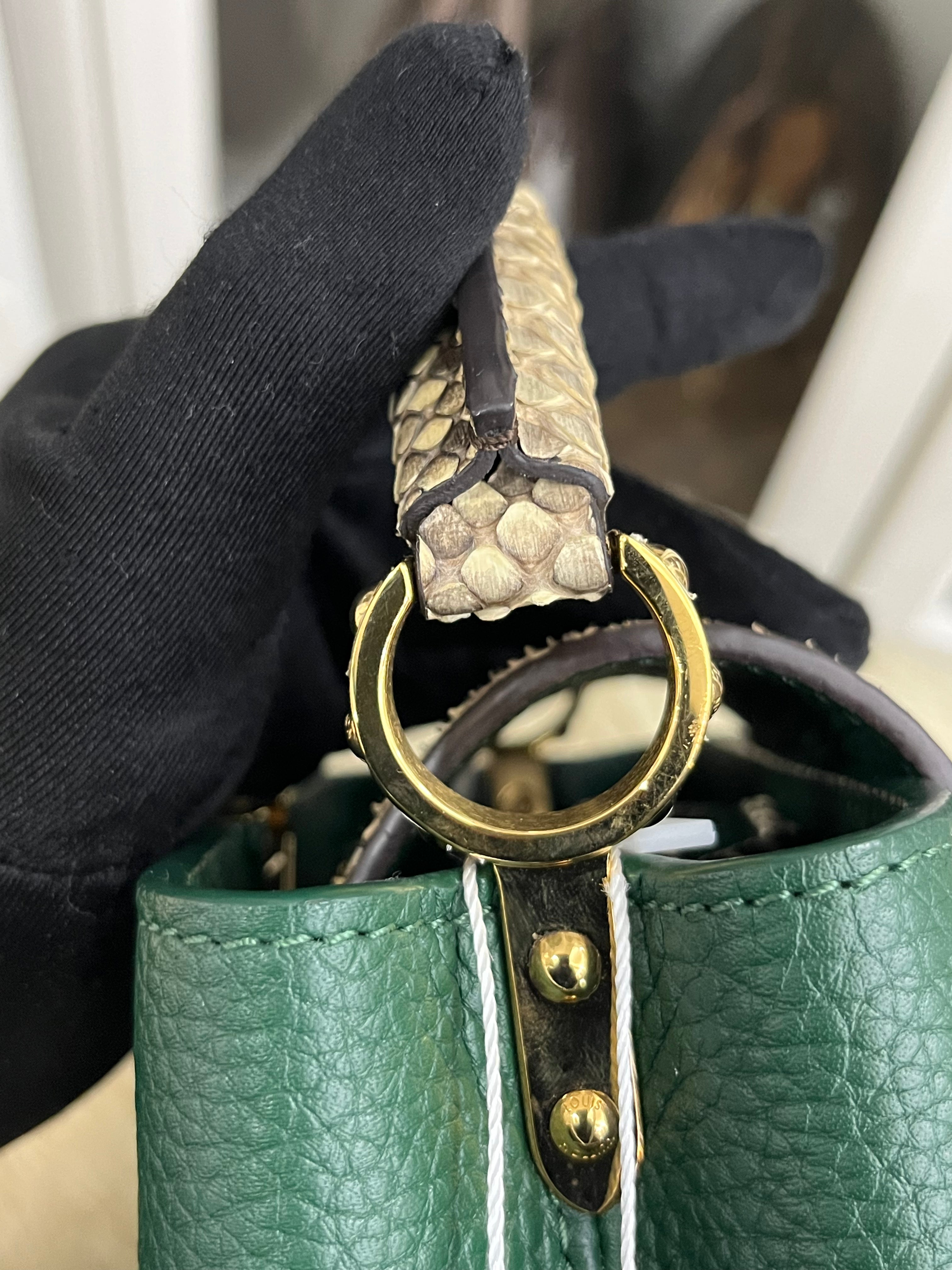 Capucines Mini in Emeraude Green Taurillon Leather Python Skin (Date Code: AH2199) | Purse Maison Luxury Bags Shop
