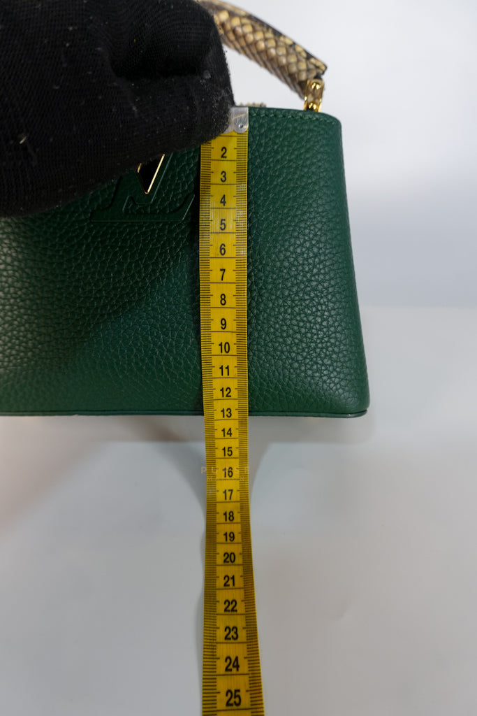Capucines Mini in Emeraude Green Taurillon Leather Python Skin (Date Code: AH2199) | Purse Maison Luxury Bags Shop