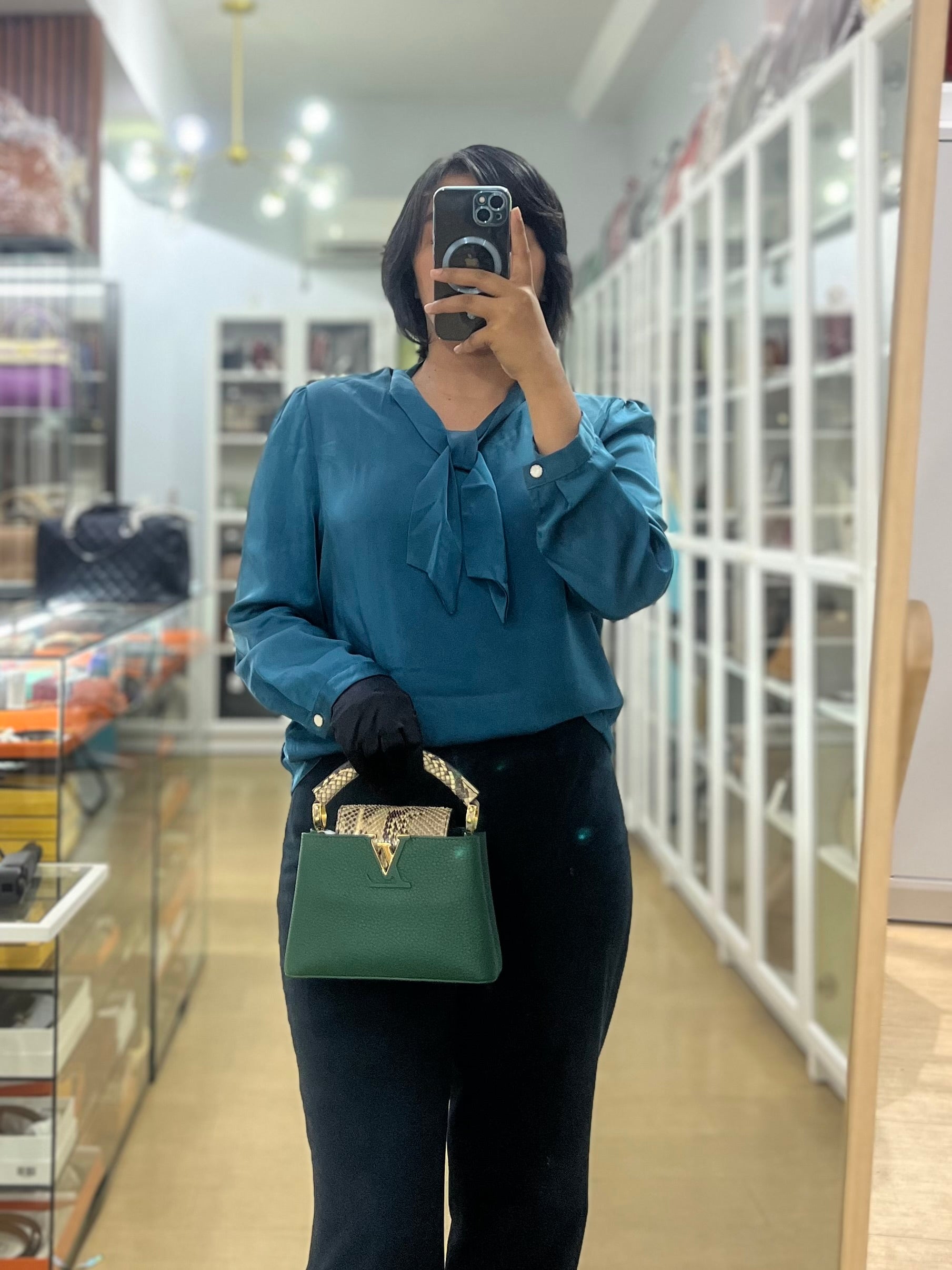 Capucines Mini in Emeraude Green Taurillon Leather Python Skin (Date Code: AH2199) | Purse Maison Luxury Bags Shop