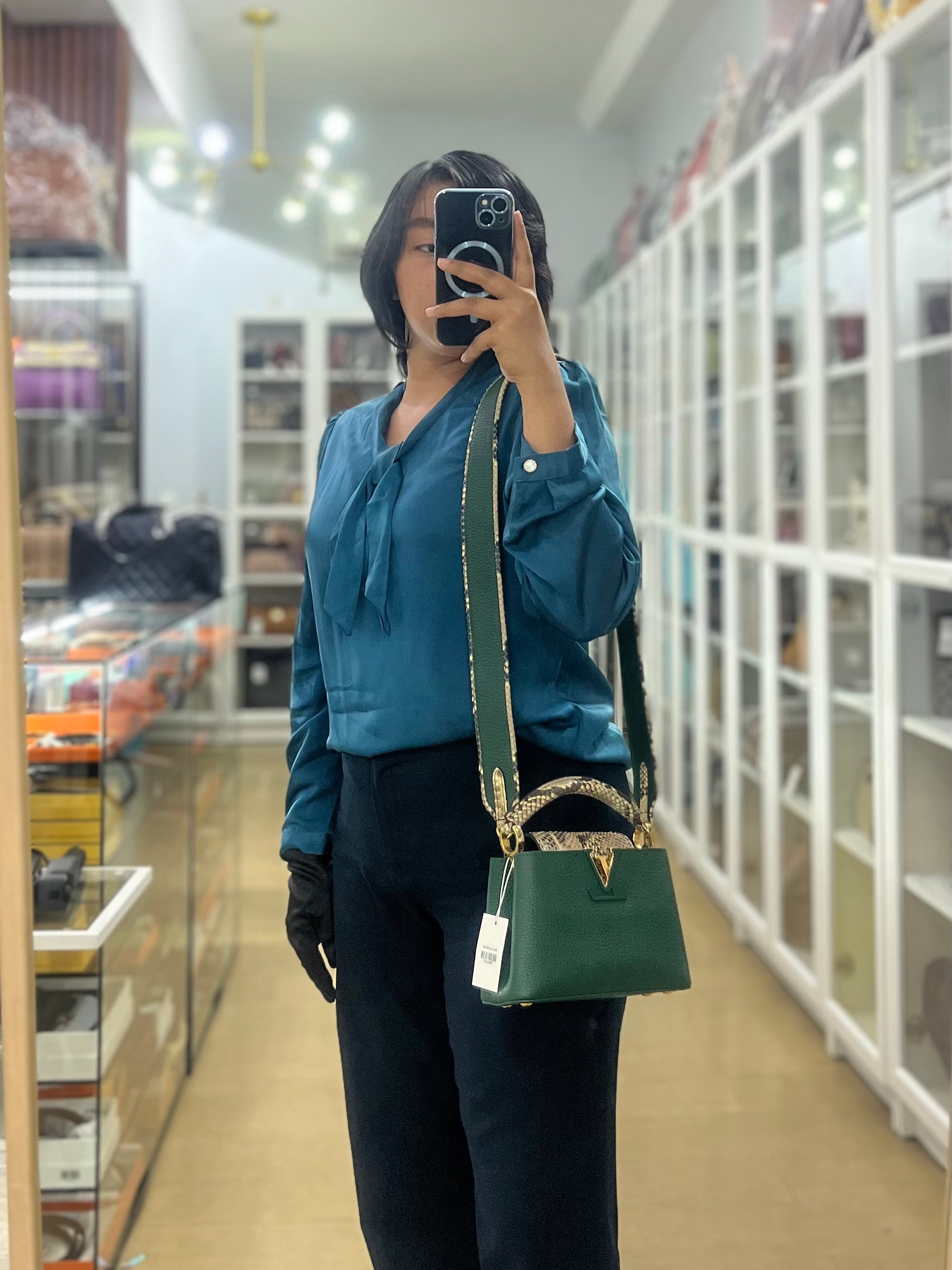 Capucines Mini in Emeraude Green Taurillon Leather Python Skin (Date Code: AH2199) | Purse Maison Luxury Bags Shop