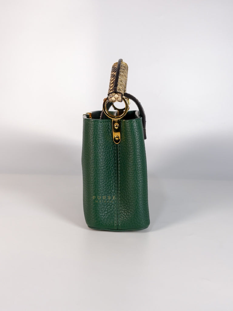 Capucines Mini in Emeraude Green Taurillon Leather Python Skin (Date Code: AH2199) | Purse Maison Luxury Bags Shop