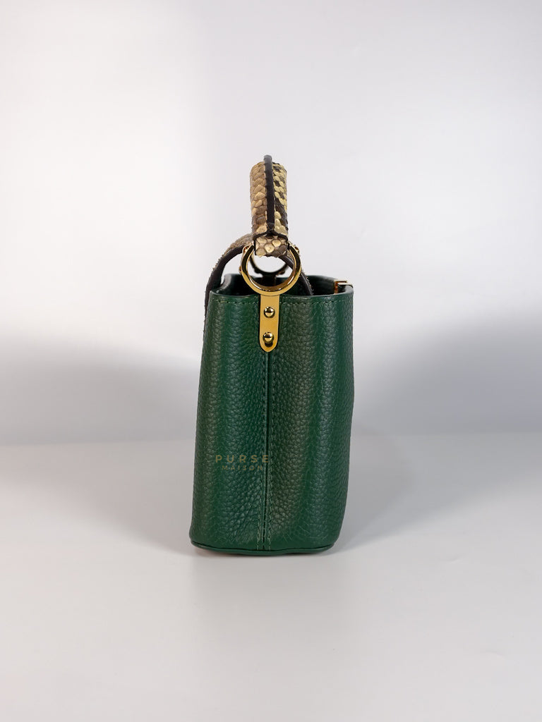 Capucines Mini in Emeraude Green Taurillon Leather Python Skin (Date Code: AH2199) | Purse Maison Luxury Bags Shop