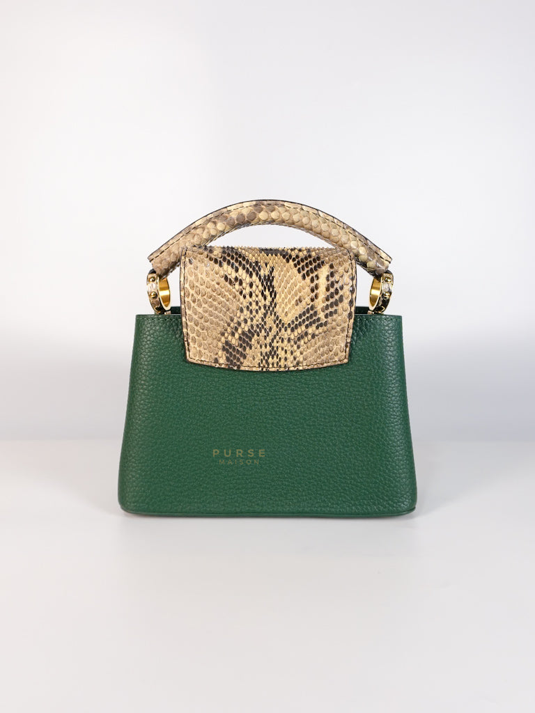 Capucines Mini in Emeraude Green Taurillon Leather Python Skin (Date Code: AH2199) | Purse Maison Luxury Bags Shop