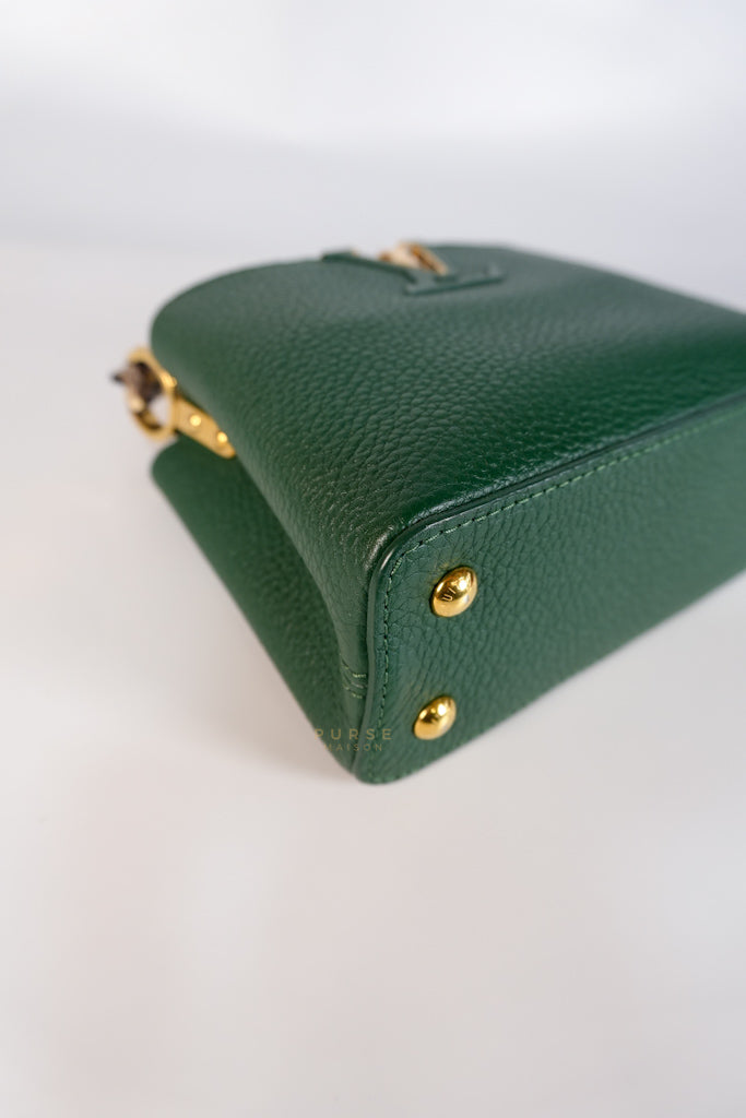 Capucines Mini in Emeraude Green Taurillon Leather Python Skin (Date Code: AH2199) | Purse Maison Luxury Bags Shop