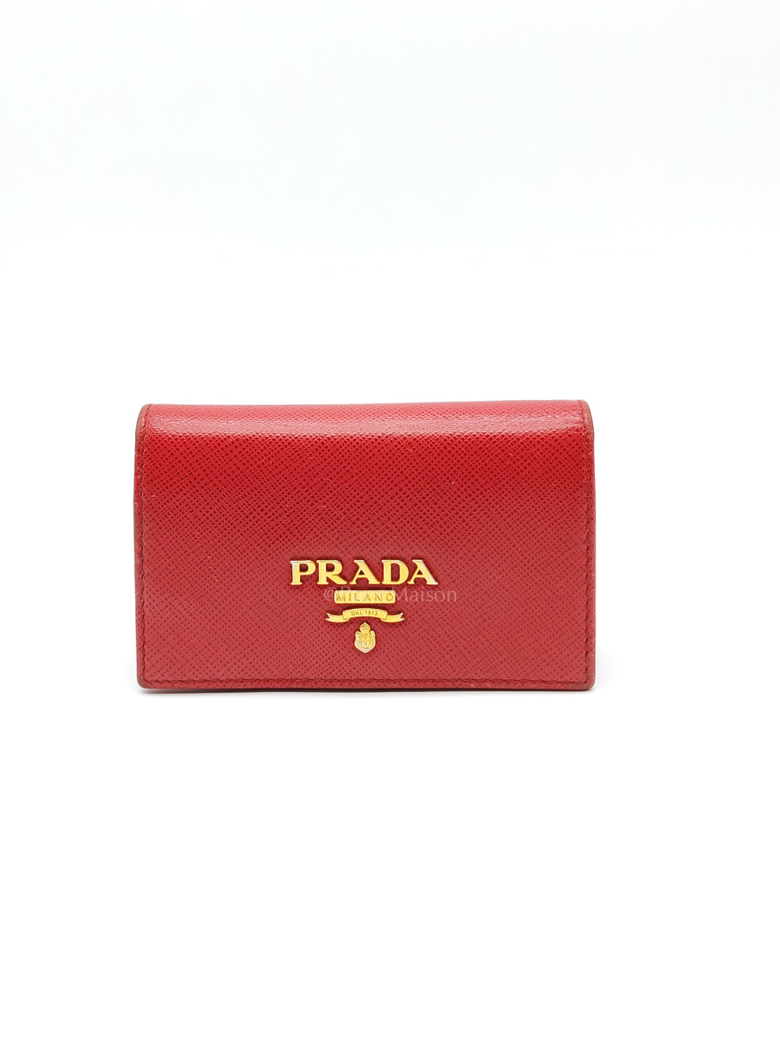Card Case in Red Saffiano Leather & Gold Hardware | Purse Maison Luxury Bags Shop