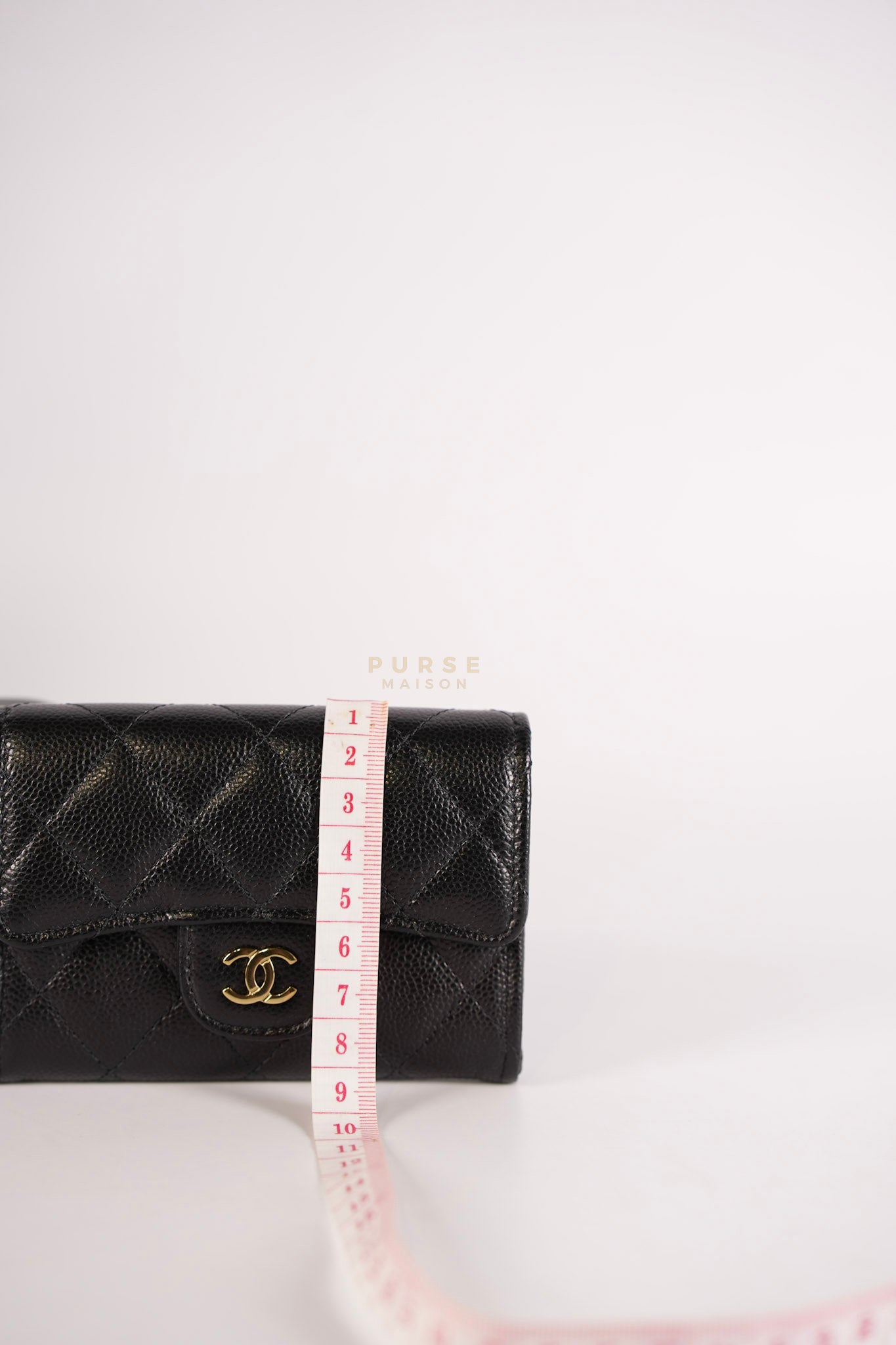 Card Holder In Black Caviar Leather & Light Gold Hardware Microchip | Purse Maison Luxury Bags Shop
