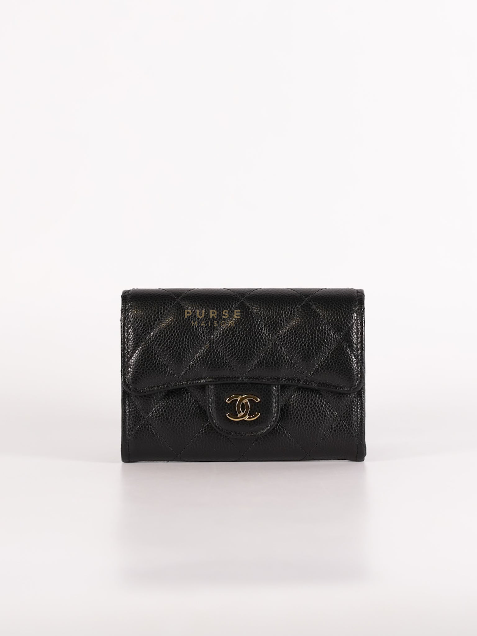 Card Holder In Black Caviar Leather & Light Gold Hardware Microchip | Purse Maison Luxury Bags Shop