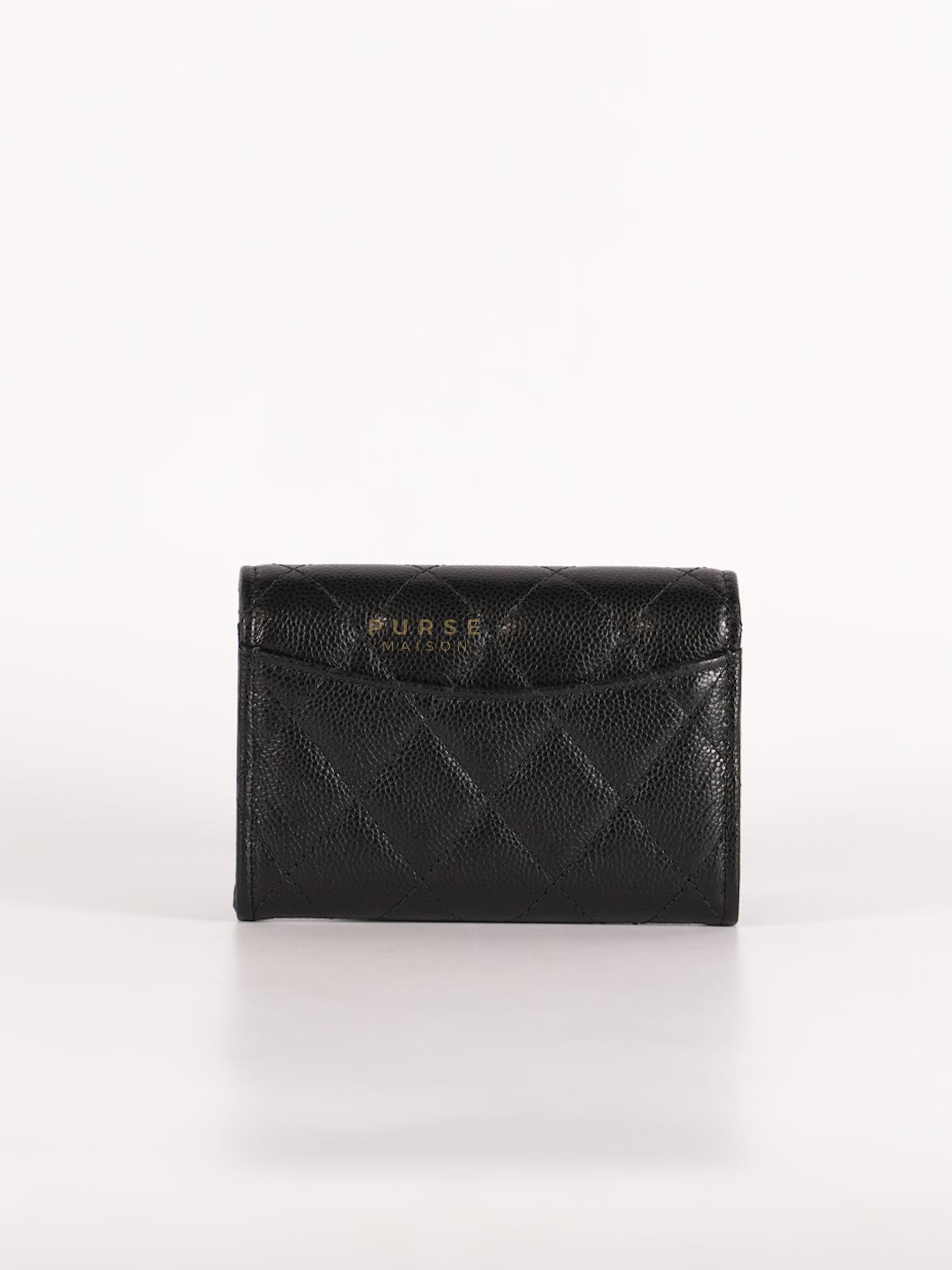 Card Holder In Black Caviar Leather & Light Gold Hardware Microchip | Purse Maison Luxury Bags Shop
