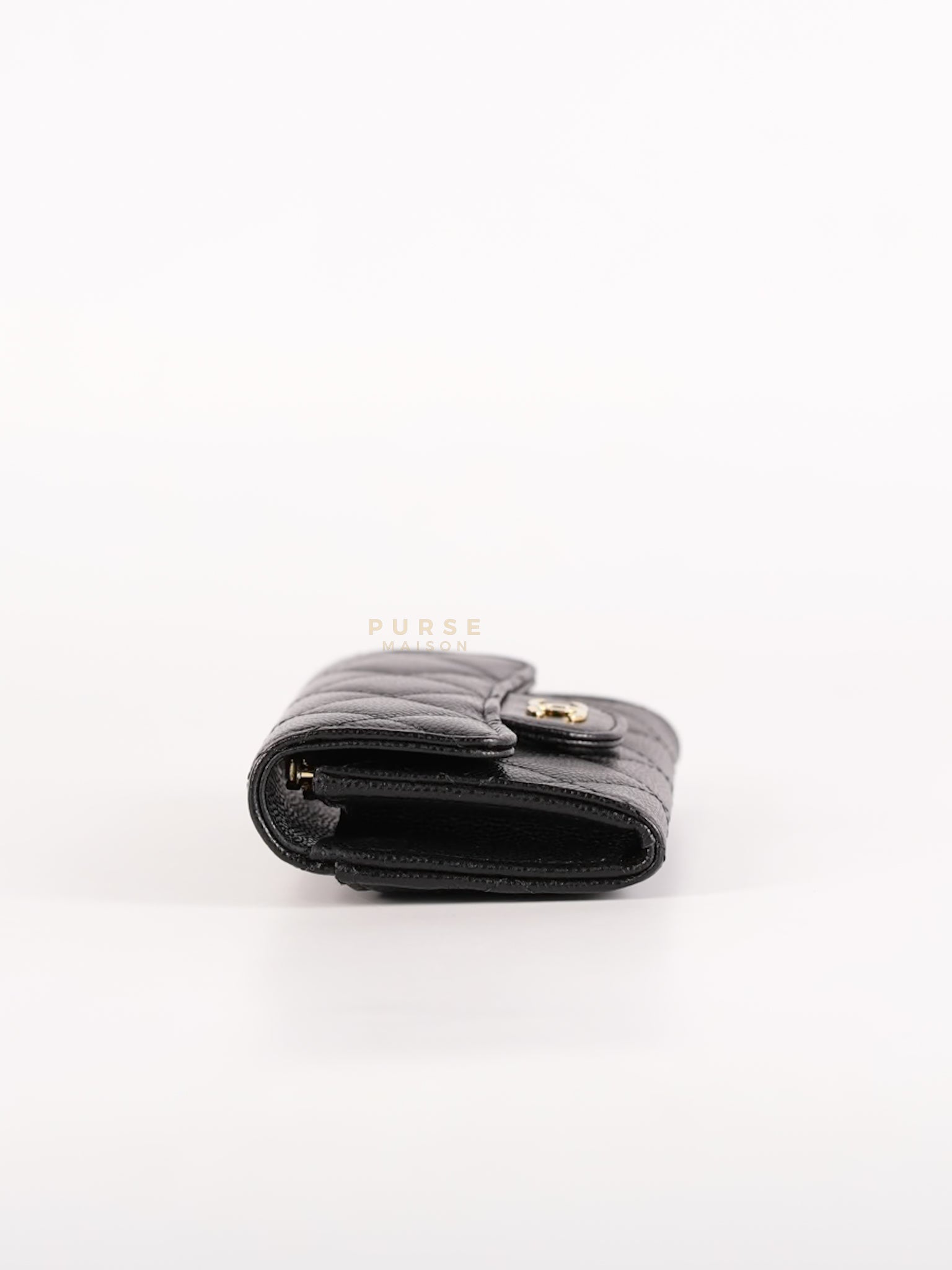 Card Holder In Black Caviar Leather & Light Gold Hardware Microchip | Purse Maison Luxury Bags Shop