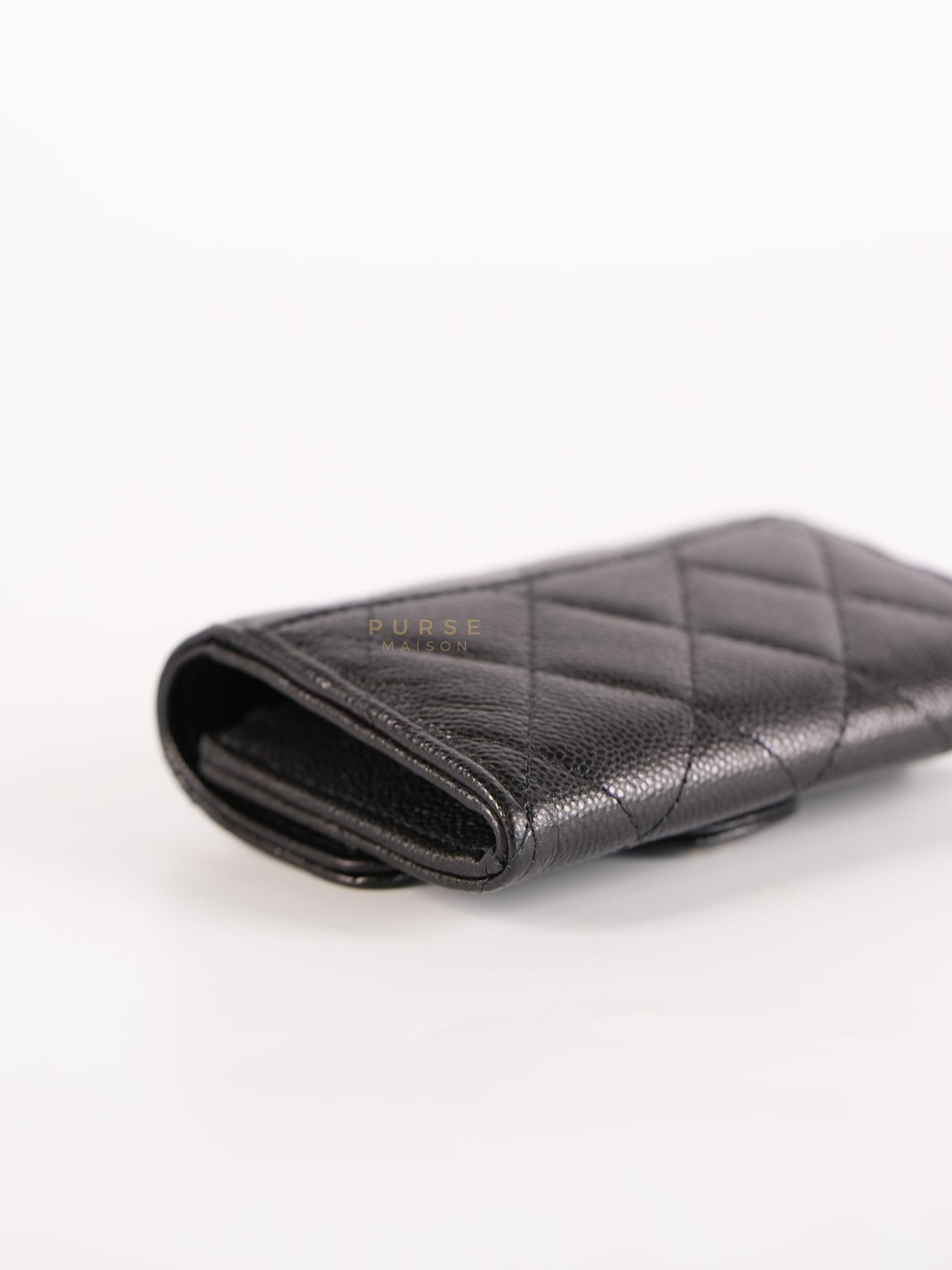 Card Holder In Black Caviar Leather & Light Gold Hardware Microchip | Purse Maison Luxury Bags Shop