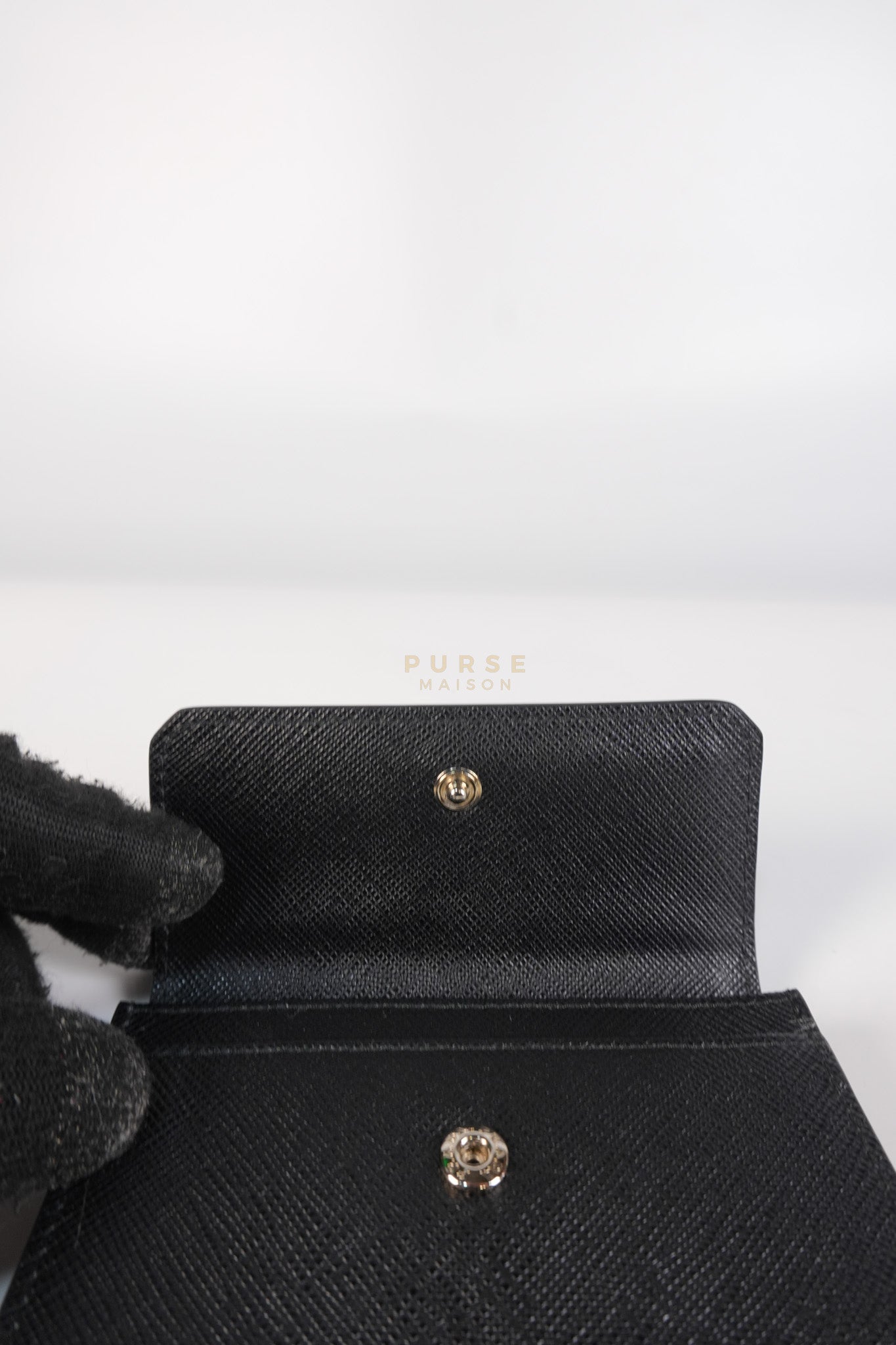 Card Holder in Black Saffiano Leather Silver Hardware | Purse Maison Luxury Bags Shop