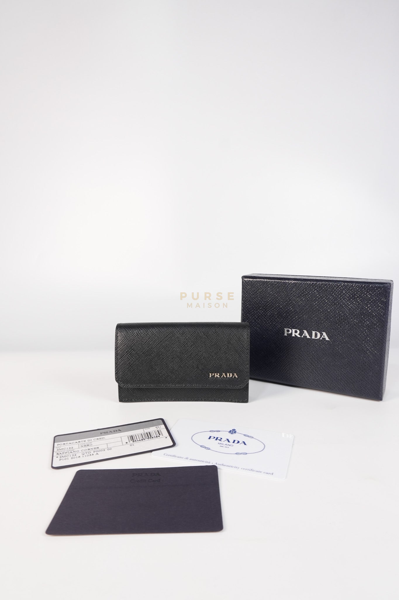 Card Holder in Black Saffiano Leather Silver Hardware | Purse Maison Luxury Bags Shop