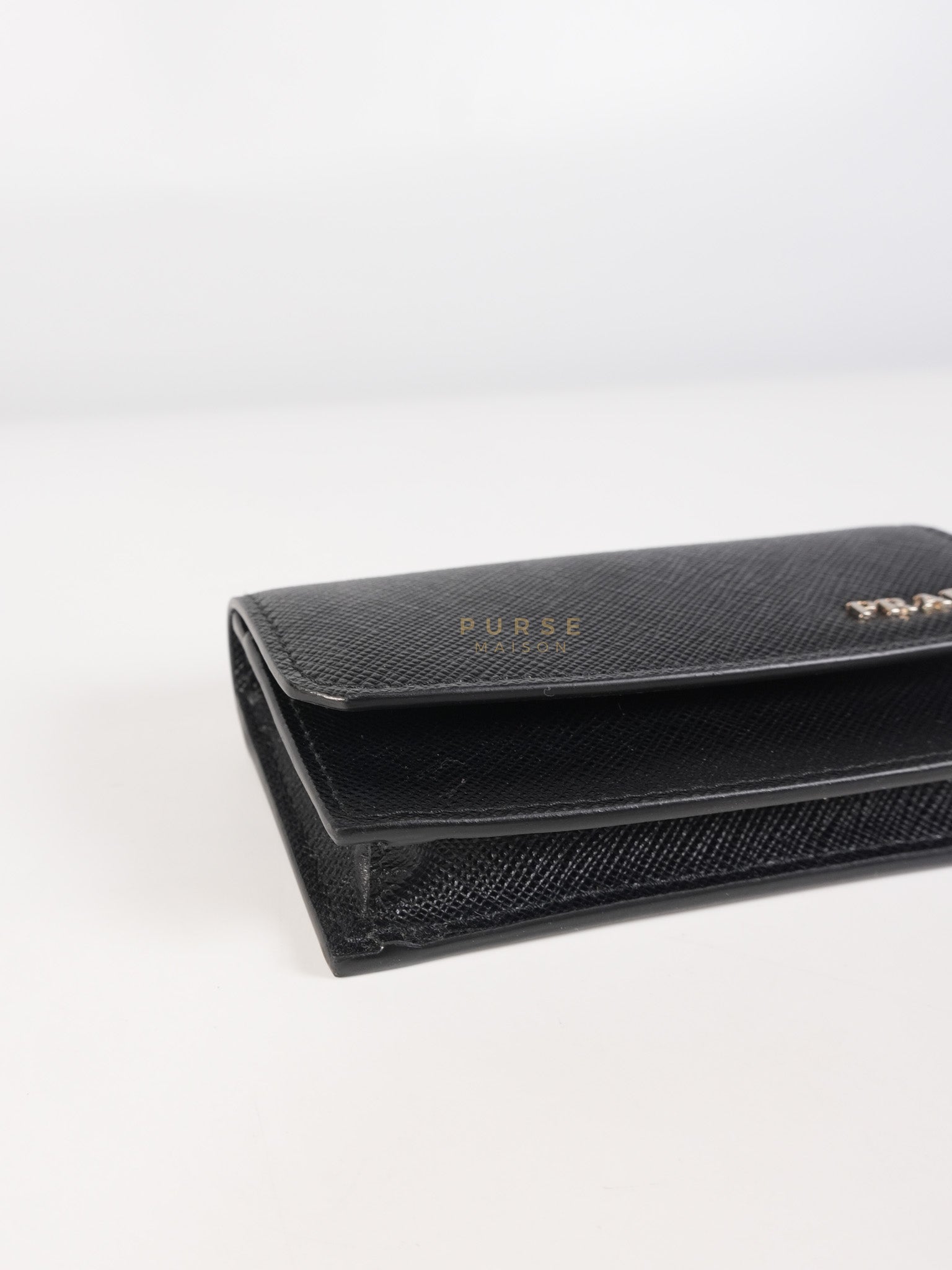 Card Holder in Black Saffiano Leather Silver Hardware | Purse Maison Luxury Bags Shop