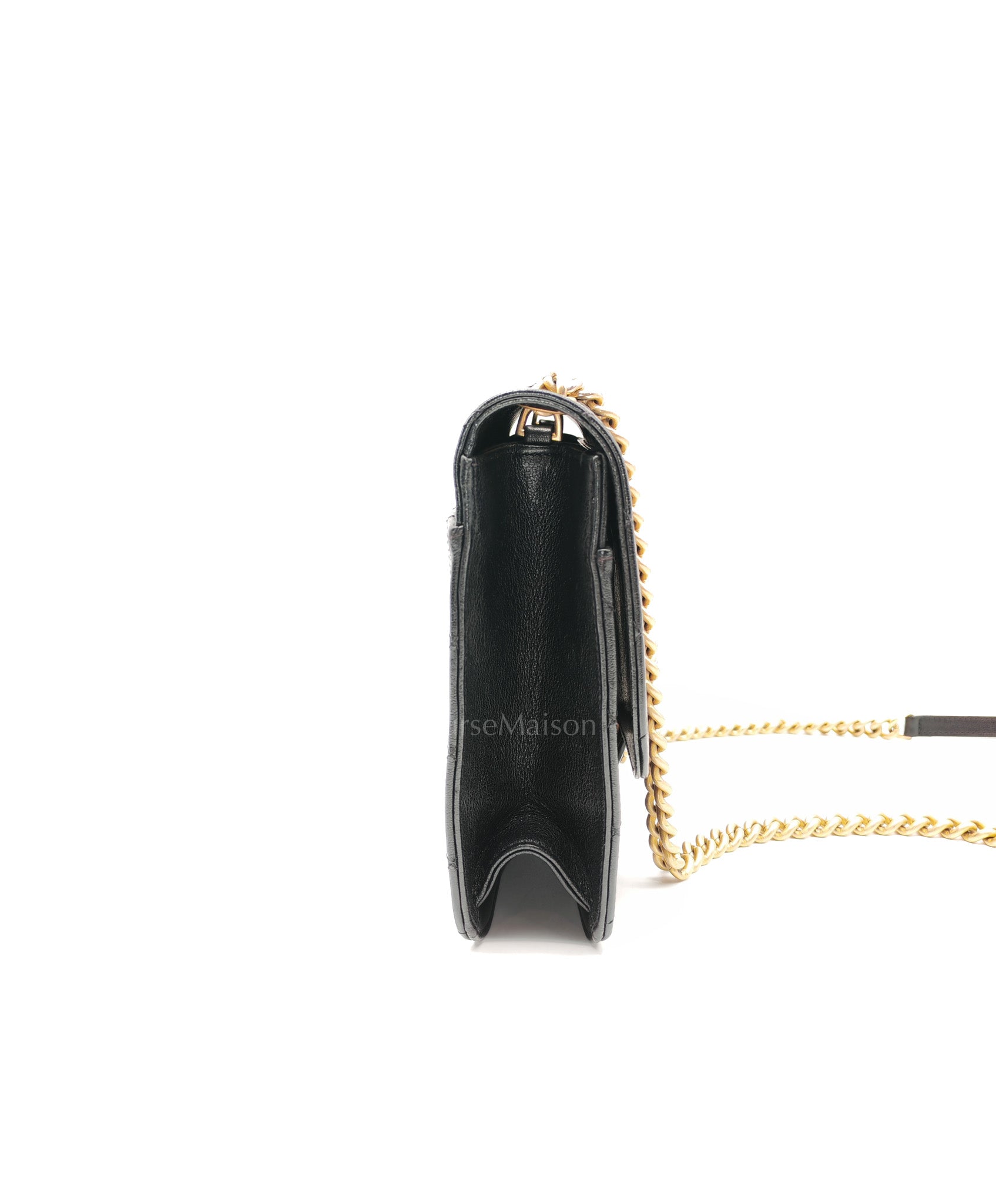 Chanel Front Chain Flap Bag in Black Quilted Calfskin Leather & Aged Gold Hardware Series 24