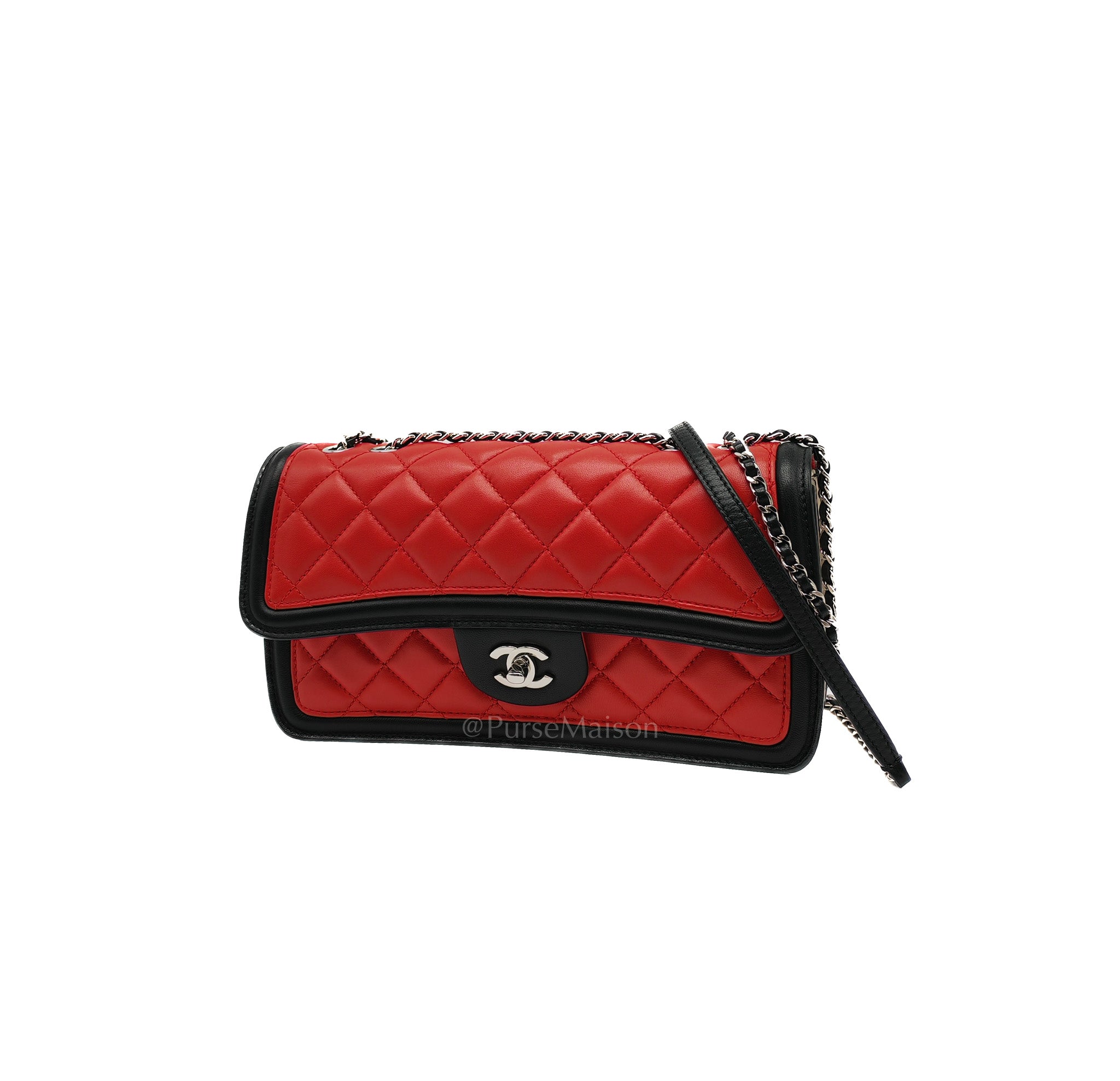 Chanel Graphic Flap Bag in Tri-Color Lambskin Leather & Silver Hardware Series 17