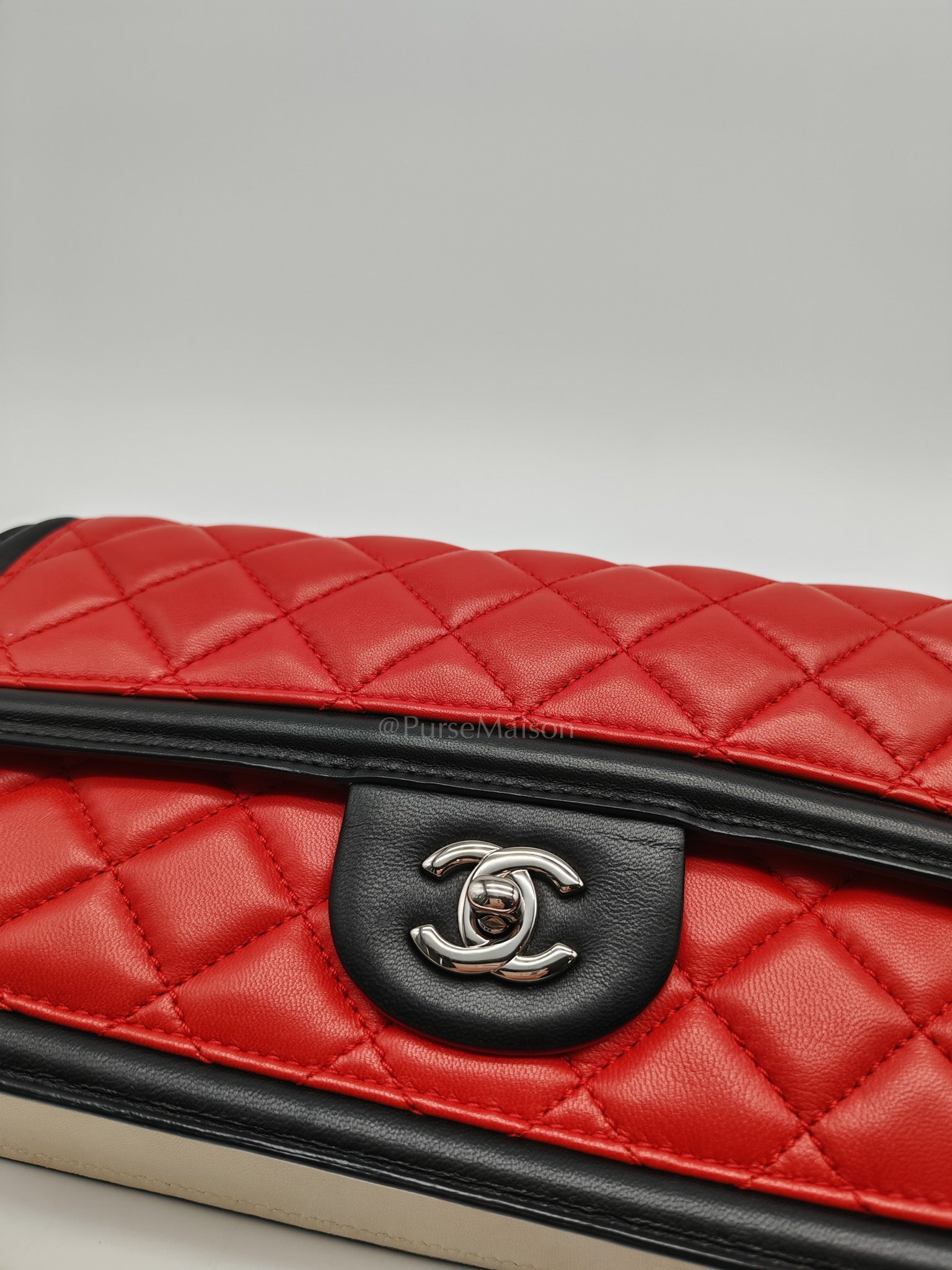 Chanel Graphic Flap Bag in Tri-Color Lambskin Leather & Silver Hardware Series 17