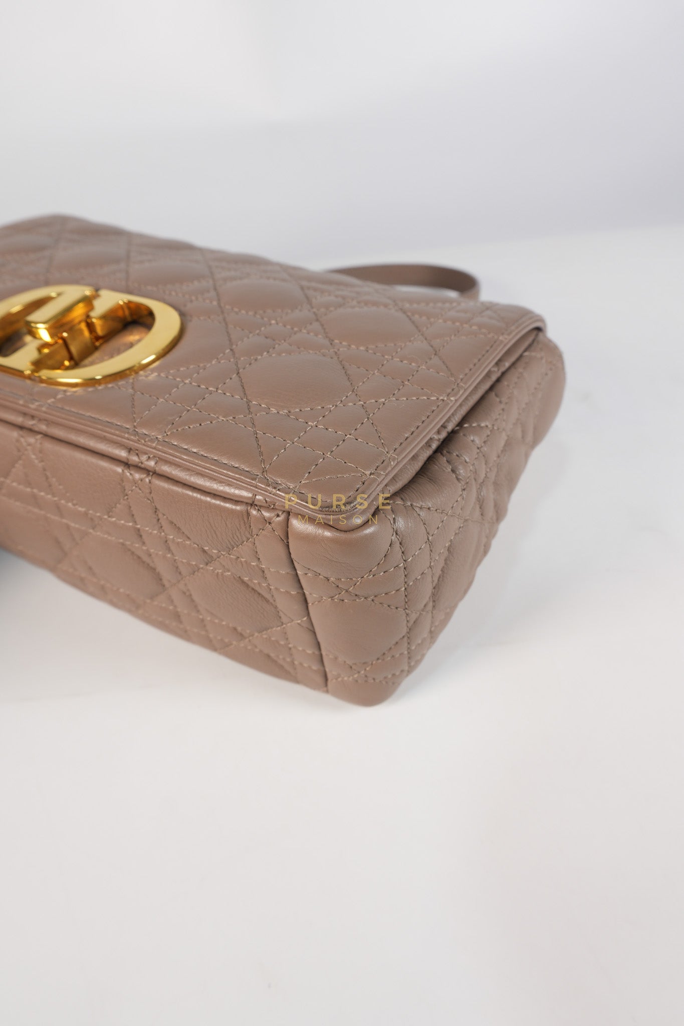 Caro Bag Medium in Warm Taupe Supple Cannage Calfskin Leather & Gold Hardware | Purse Maison Luxury Bags Shop