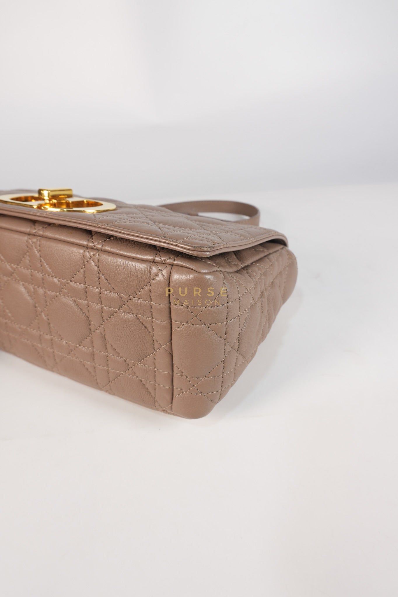 Caro Bag Medium in Warm Taupe Supple Cannage Calfskin Leather & Gold Hardware | Purse Maison Luxury Bags Shop