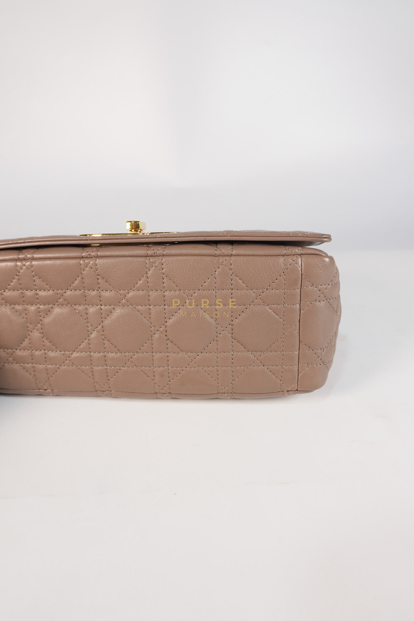 Caro Bag Medium in Warm Taupe Supple Cannage Calfskin Leather & Gold Hardware | Purse Maison Luxury Bags Shop