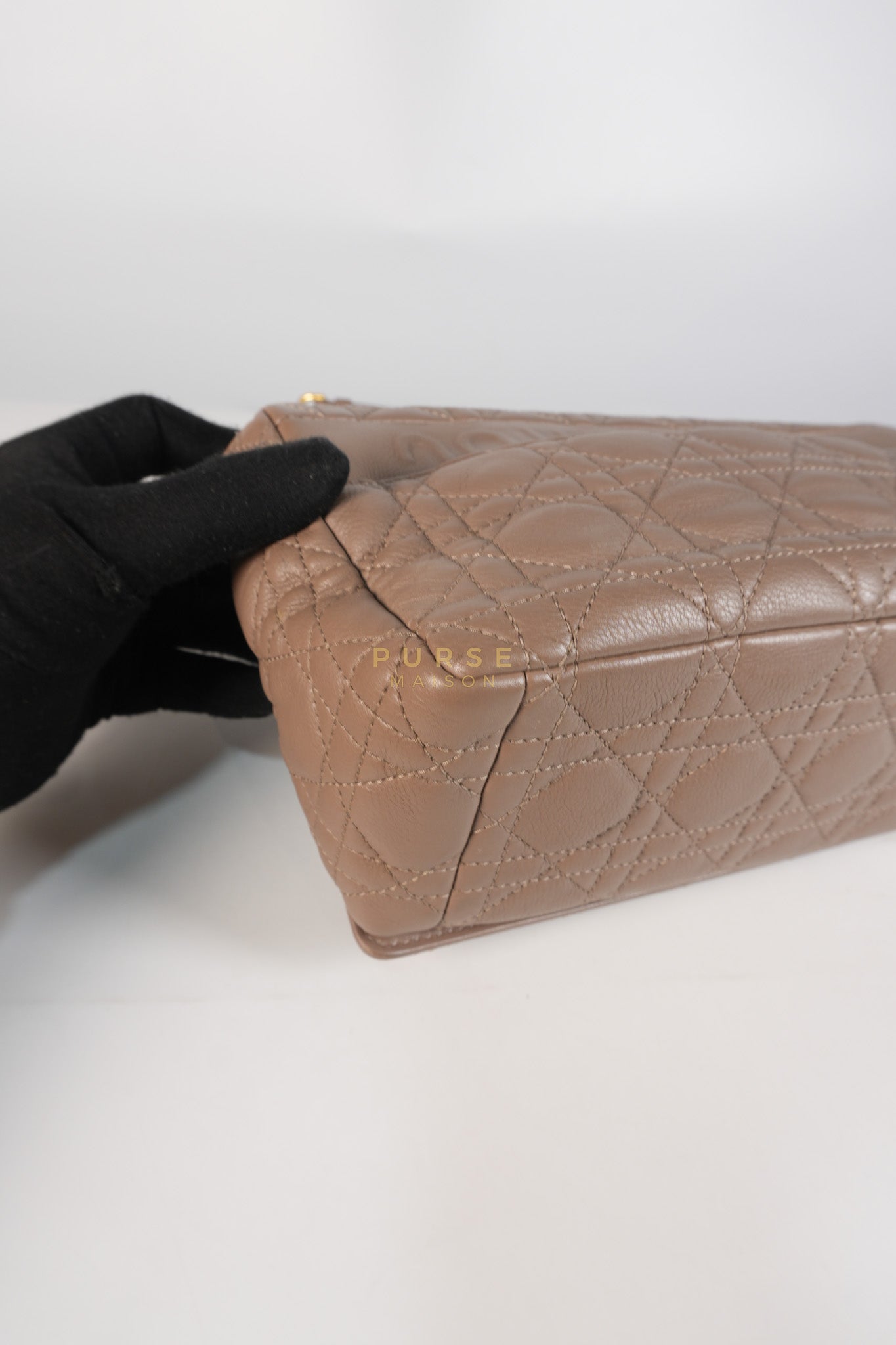 Caro Bag Medium in Warm Taupe Supple Cannage Calfskin Leather & Gold Hardware | Purse Maison Luxury Bags Shop