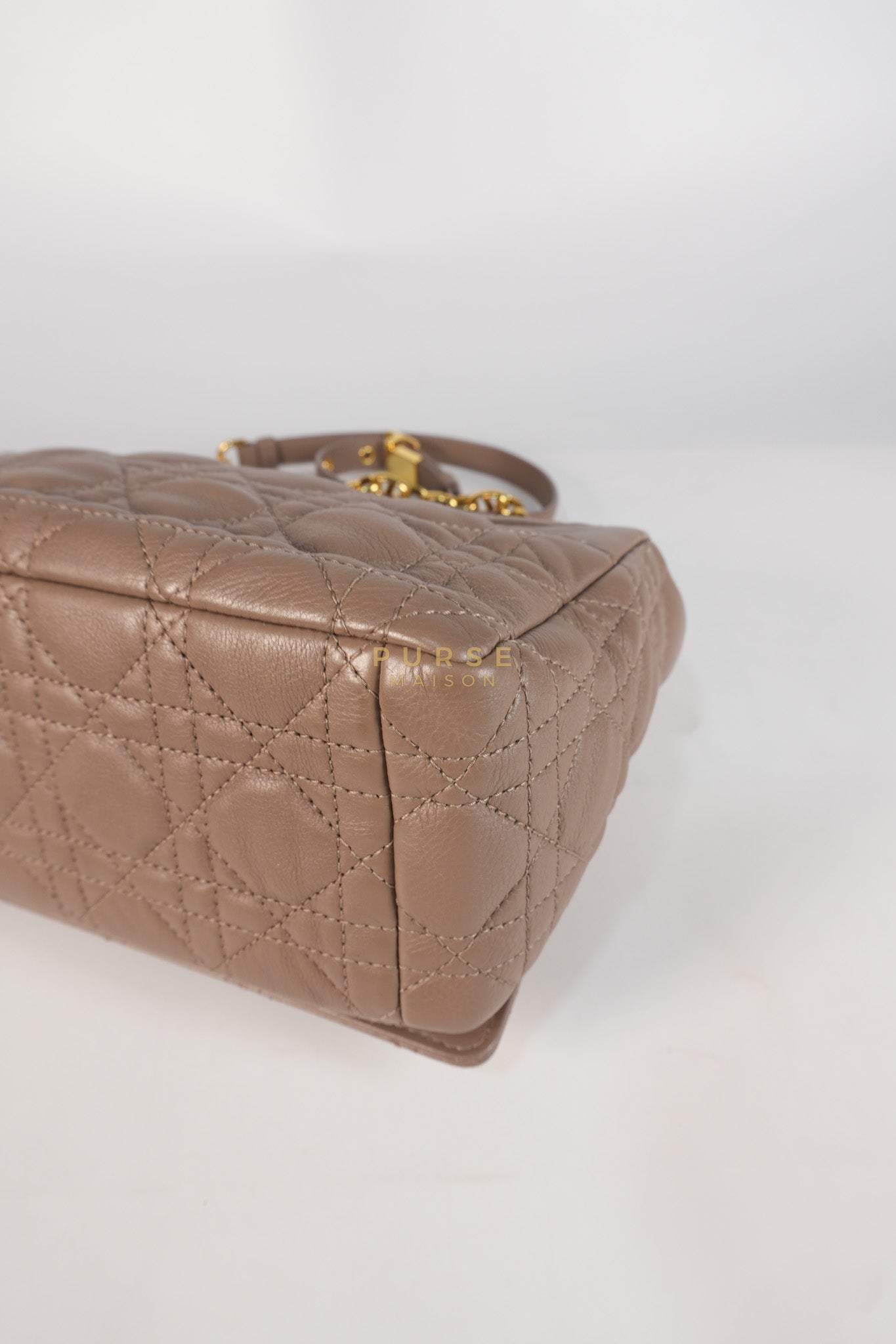 Caro Bag Medium in Warm Taupe Supple Cannage Calfskin Leather & Gold Hardware | Purse Maison Luxury Bags Shop