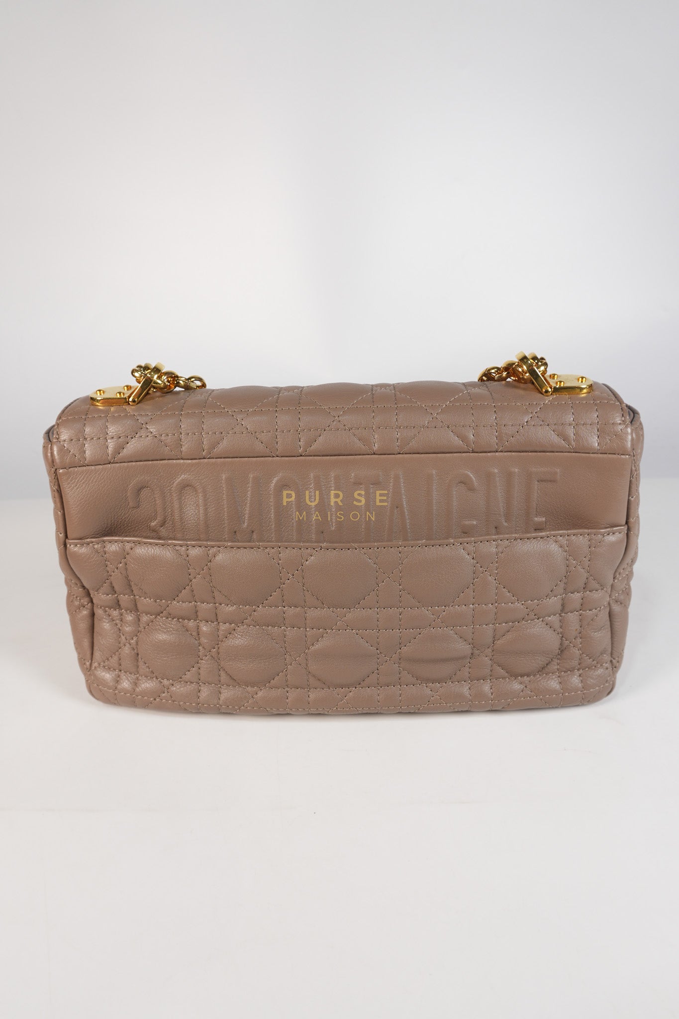 Caro Bag Medium in Warm Taupe Supple Cannage Calfskin Leather & Gold Hardware | Purse Maison Luxury Bags Shop