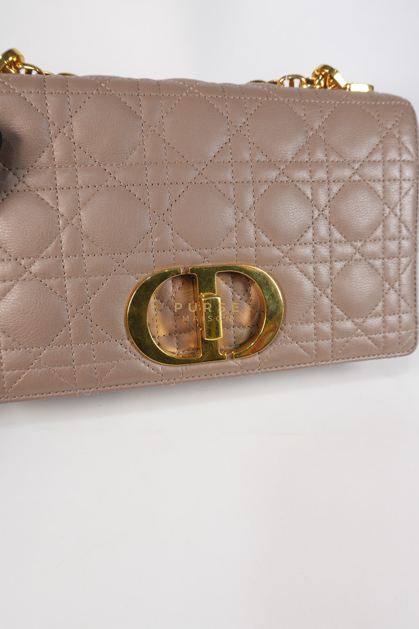 Caro Bag Medium in Warm Taupe Supple Cannage Calfskin Leather & Gold Hardware | Purse Maison Luxury Bags Shop