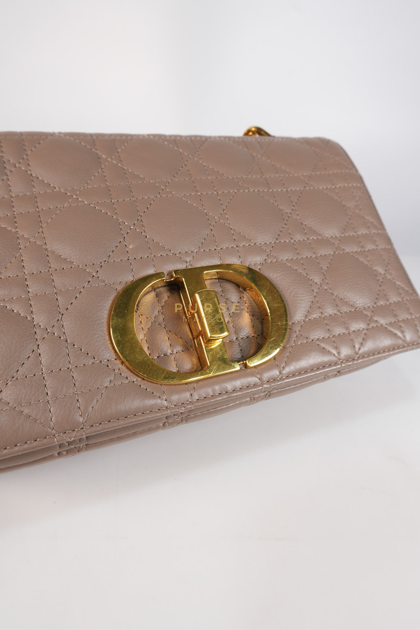 Caro Bag Medium in Warm Taupe Supple Cannage Calfskin Leather & Gold Hardware | Purse Maison Luxury Bags Shop