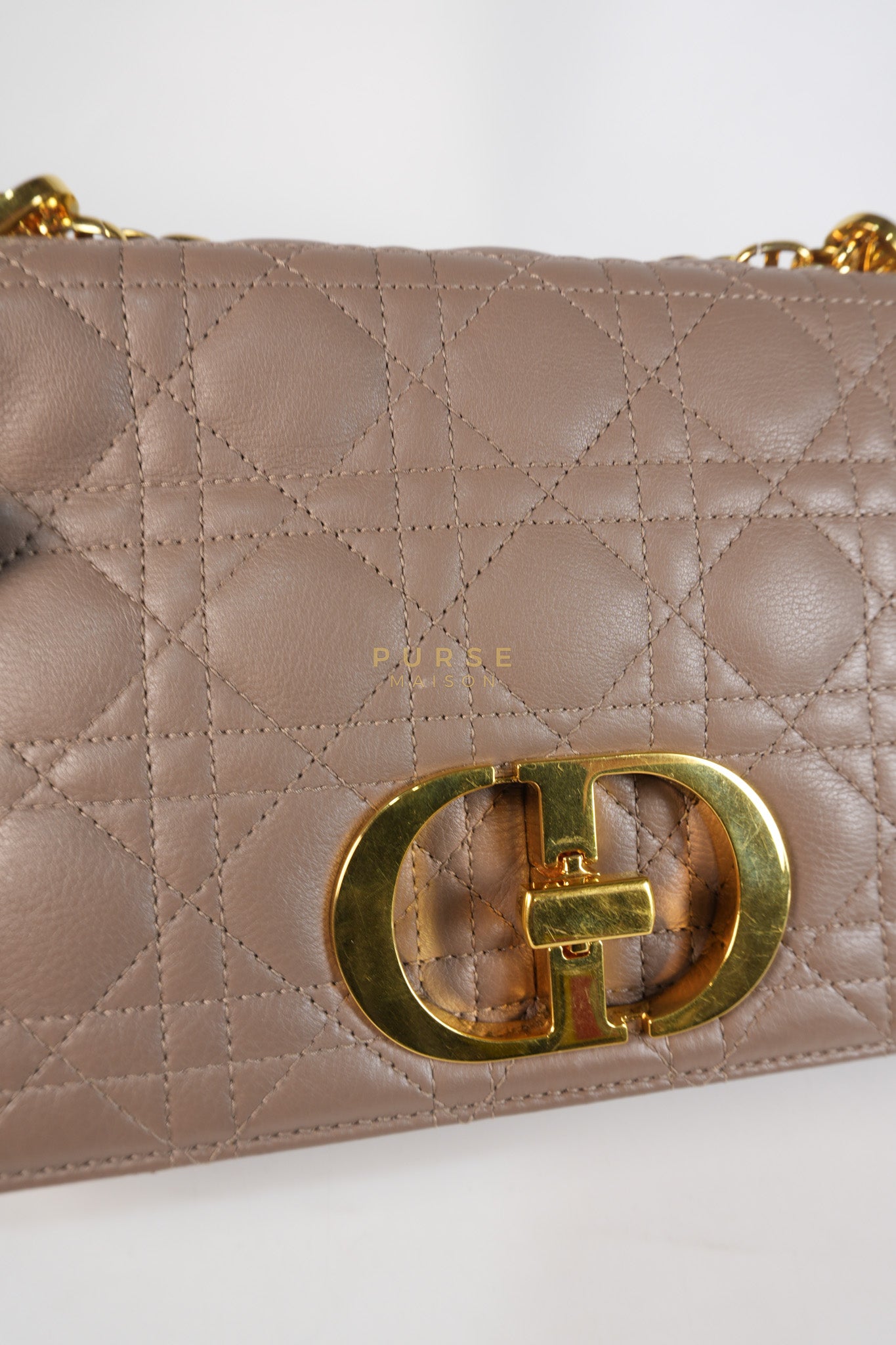 Caro Bag Medium in Warm Taupe Supple Cannage Calfskin Leather & Gold Hardware | Purse Maison Luxury Bags Shop