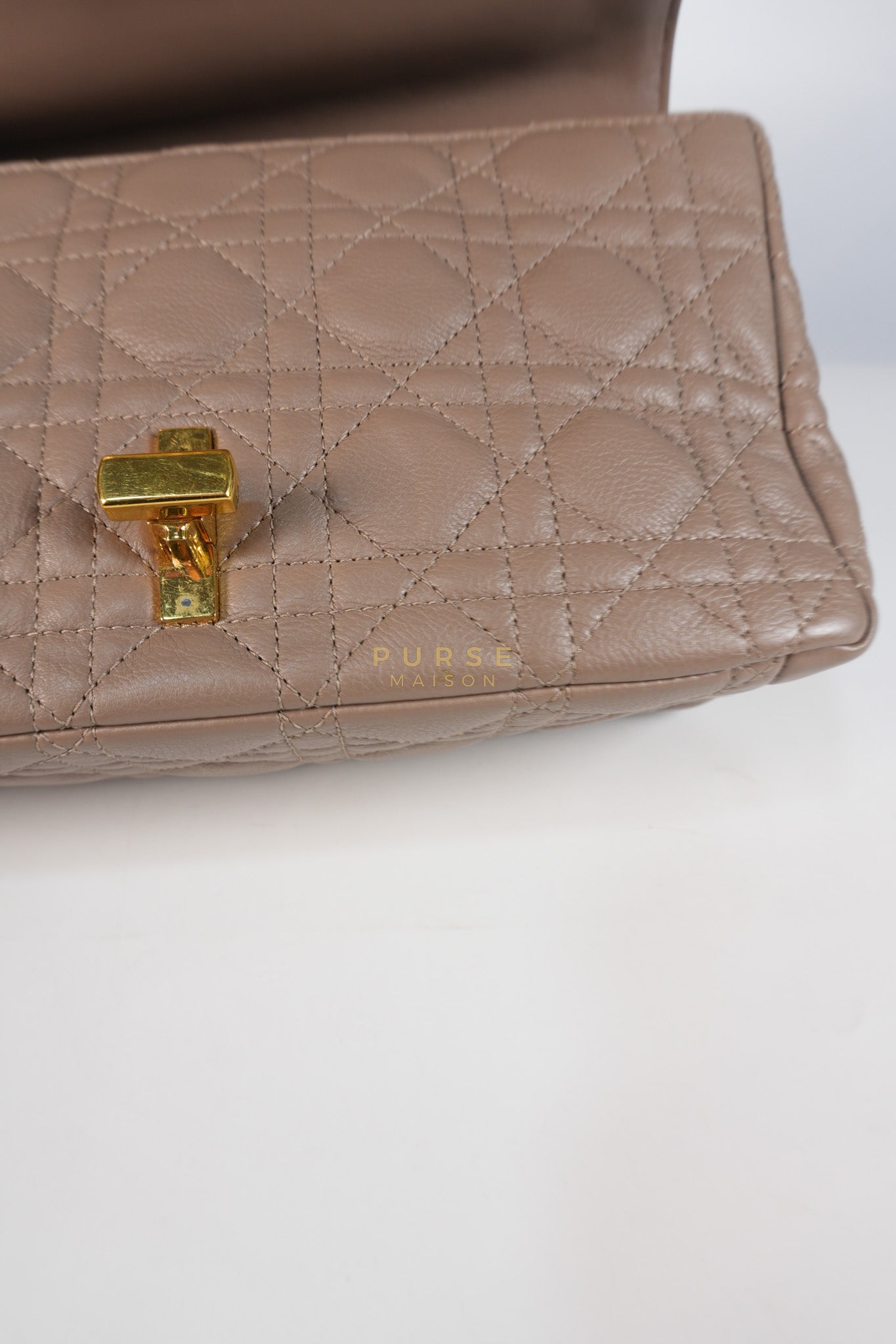 Caro Bag Medium in Warm Taupe Supple Cannage Calfskin Leather & Gold Hardware | Purse Maison Luxury Bags Shop