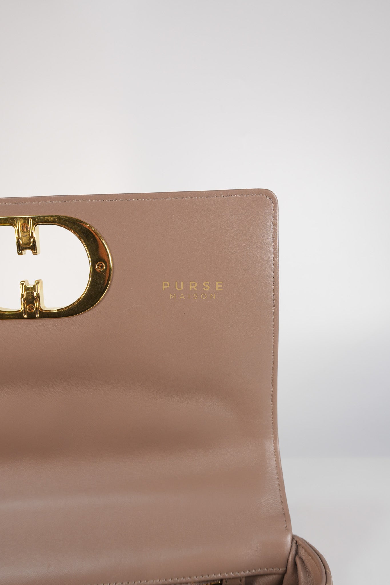 Caro Bag Medium in Warm Taupe Supple Cannage Calfskin Leather & Gold Hardware | Purse Maison Luxury Bags Shop