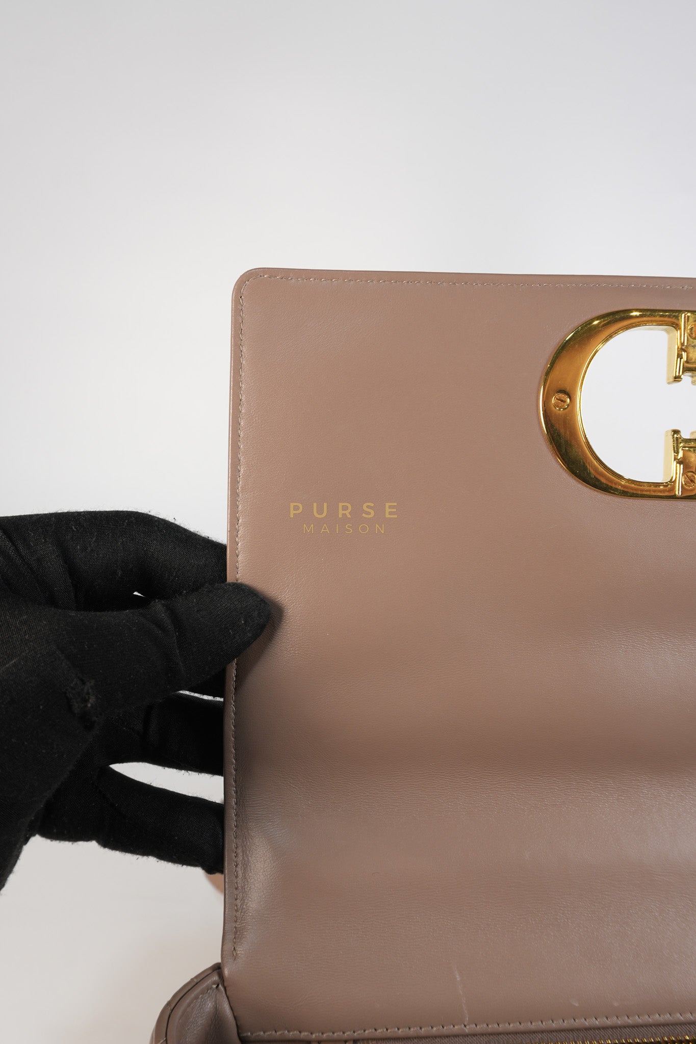 Caro Bag Medium in Warm Taupe Supple Cannage Calfskin Leather & Gold Hardware | Purse Maison Luxury Bags Shop