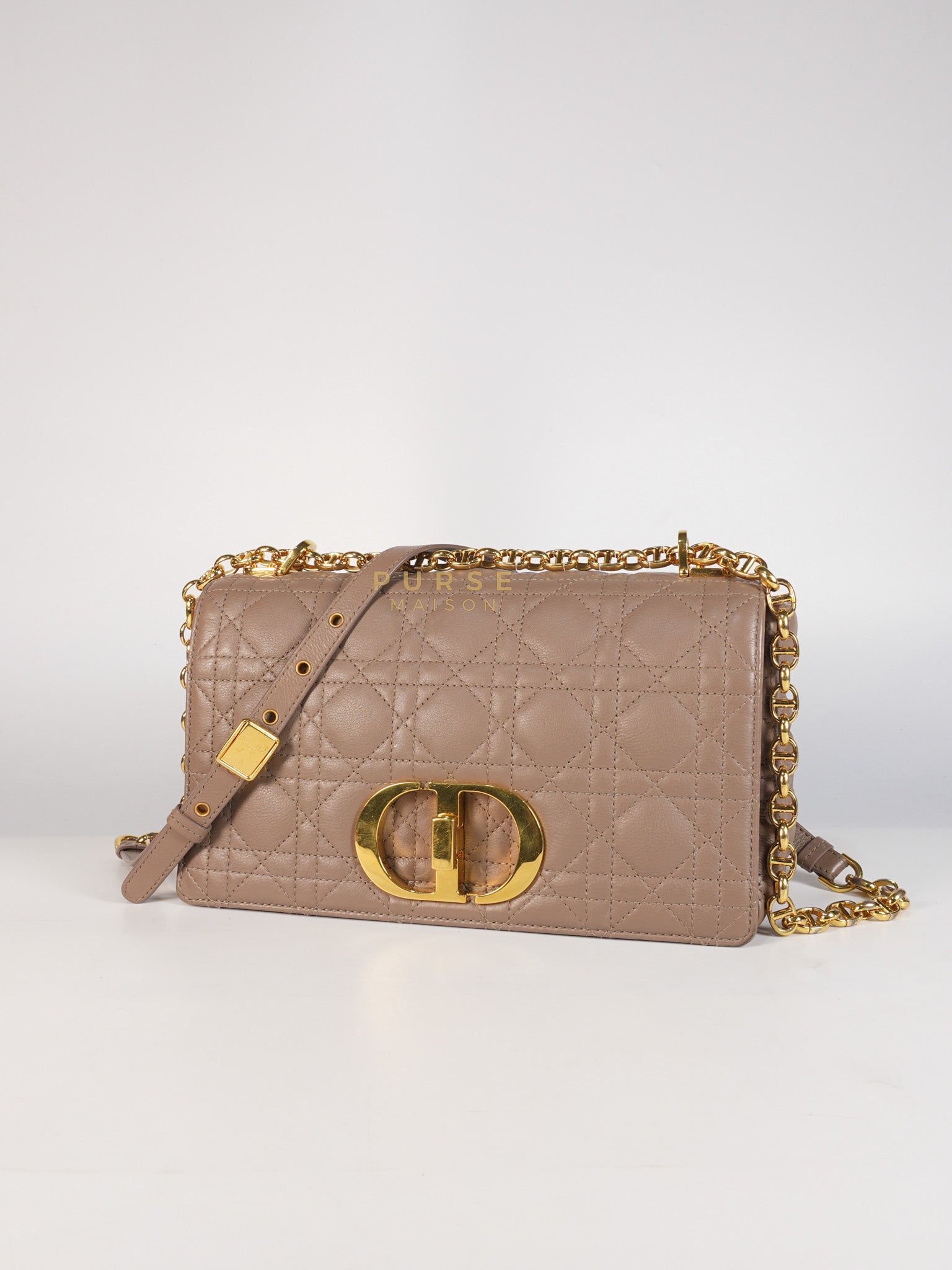 Caro Bag Medium in Warm Taupe Supple Cannage Calfskin Leather & Gold Hardware | Purse Maison Luxury Bags Shop