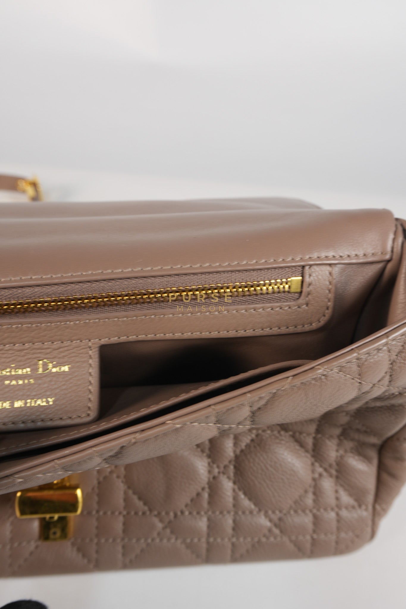 Caro Bag Medium in Warm Taupe Supple Cannage Calfskin Leather & Gold Hardware | Purse Maison Luxury Bags Shop
