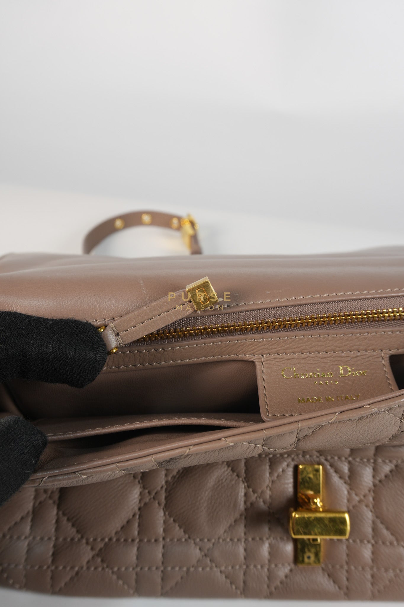 Caro Bag Medium in Warm Taupe Supple Cannage Calfskin Leather & Gold Hardware | Purse Maison Luxury Bags Shop