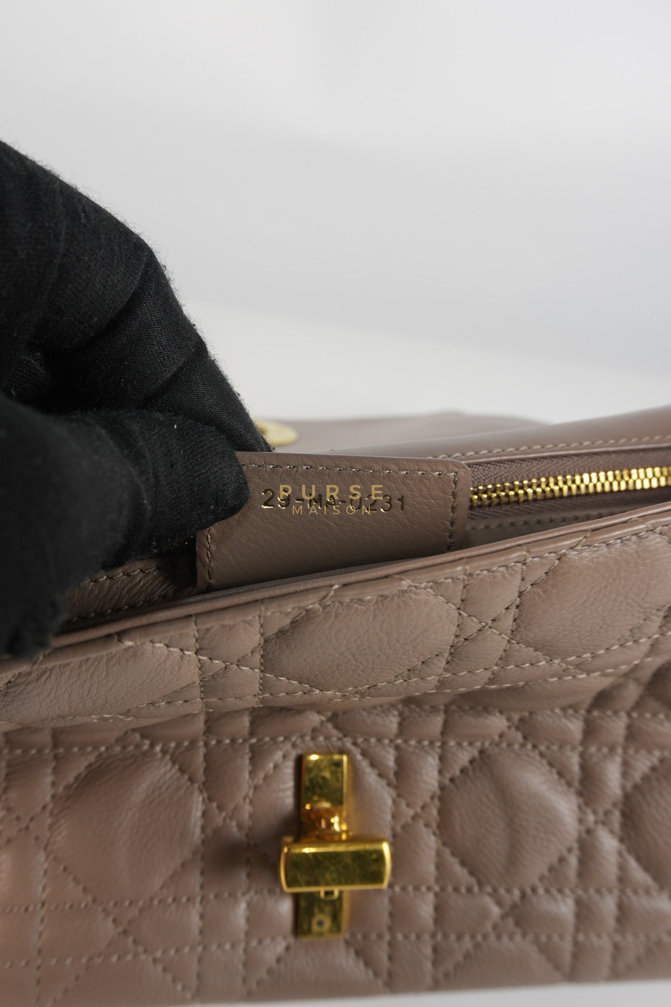 Caro Bag Medium in Warm Taupe Supple Cannage Calfskin Leather & Gold Hardware | Purse Maison Luxury Bags Shop