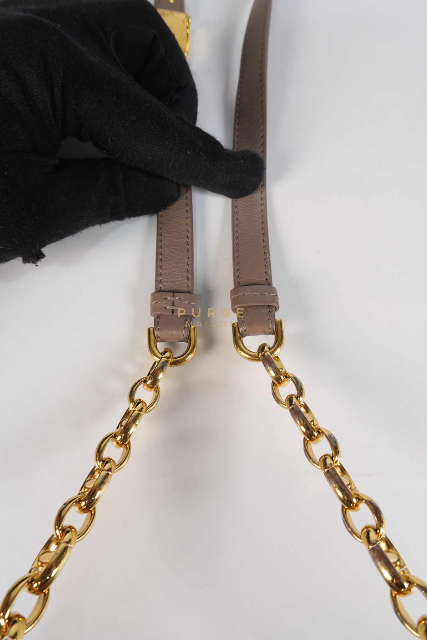 Caro Bag Medium in Warm Taupe Supple Cannage Calfskin Leather & Gold Hardware | Purse Maison Luxury Bags Shop