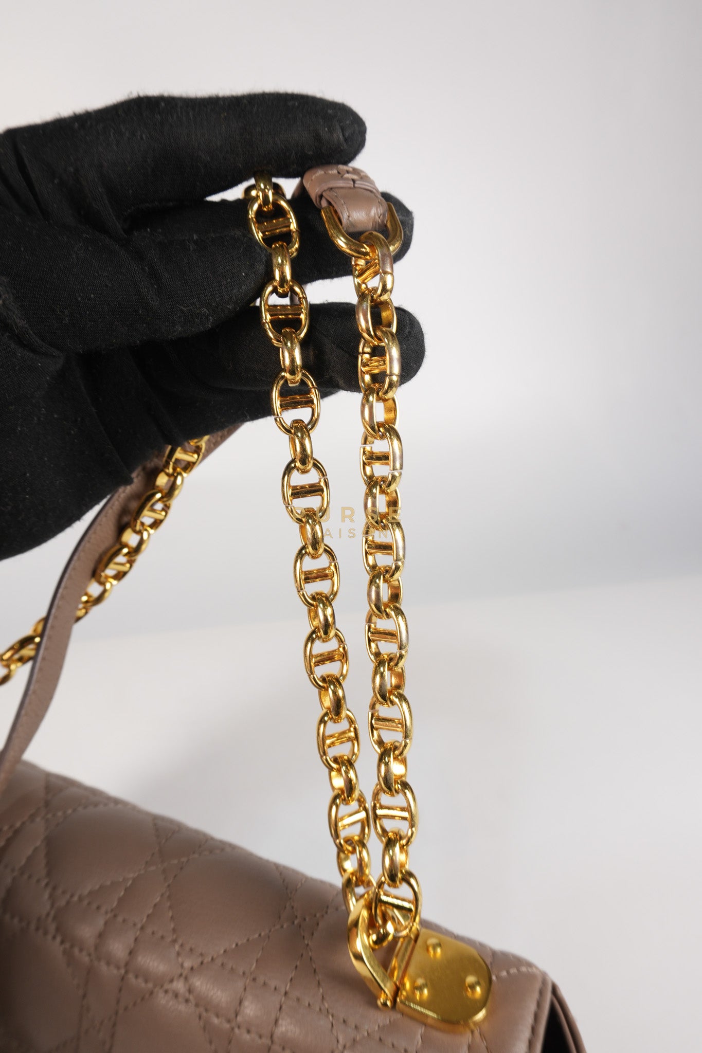 Caro Bag Medium in Warm Taupe Supple Cannage Calfskin Leather & Gold Hardware | Purse Maison Luxury Bags Shop