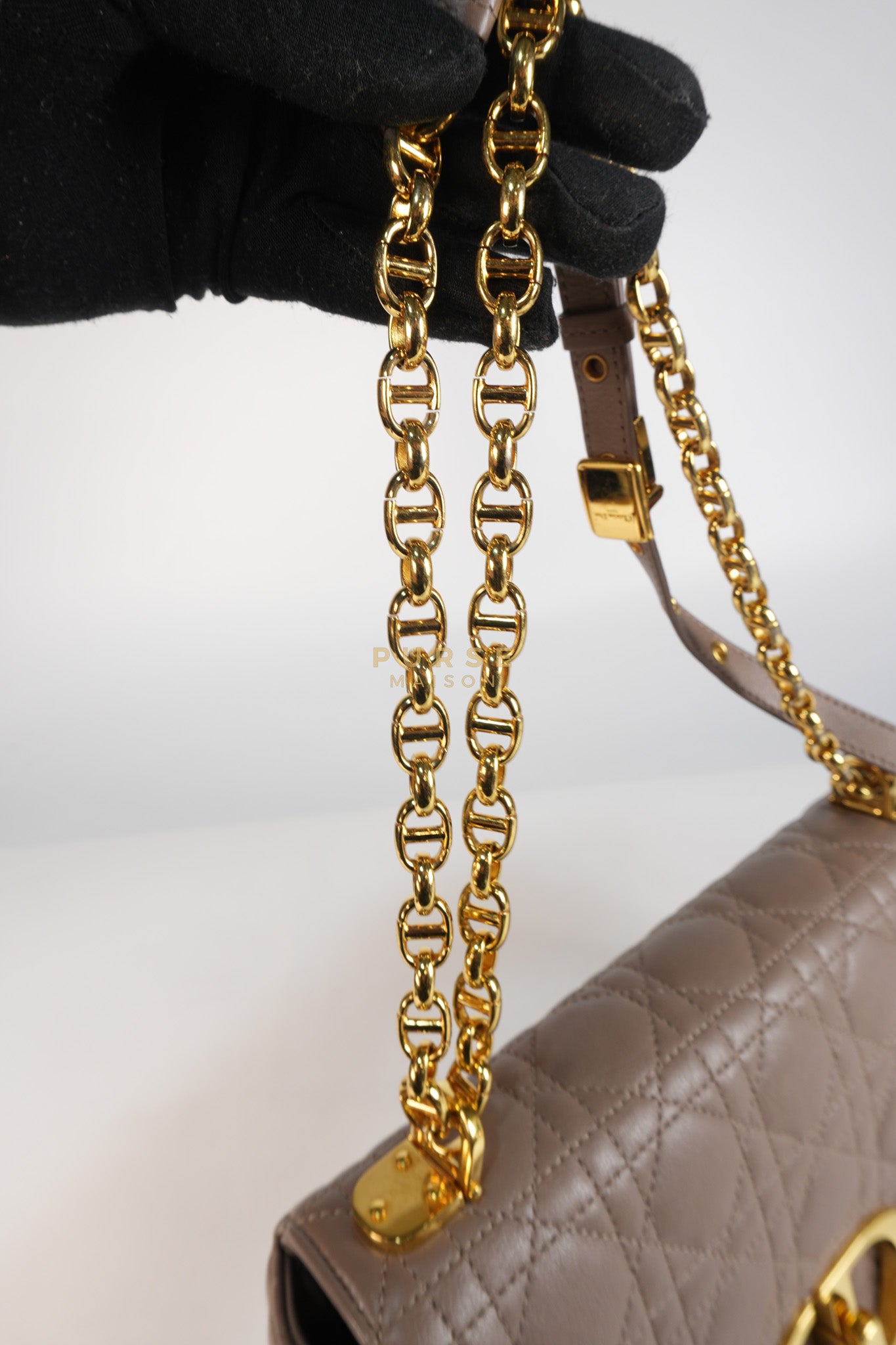 Caro Bag Medium in Warm Taupe Supple Cannage Calfskin Leather & Gold Hardware | Purse Maison Luxury Bags Shop