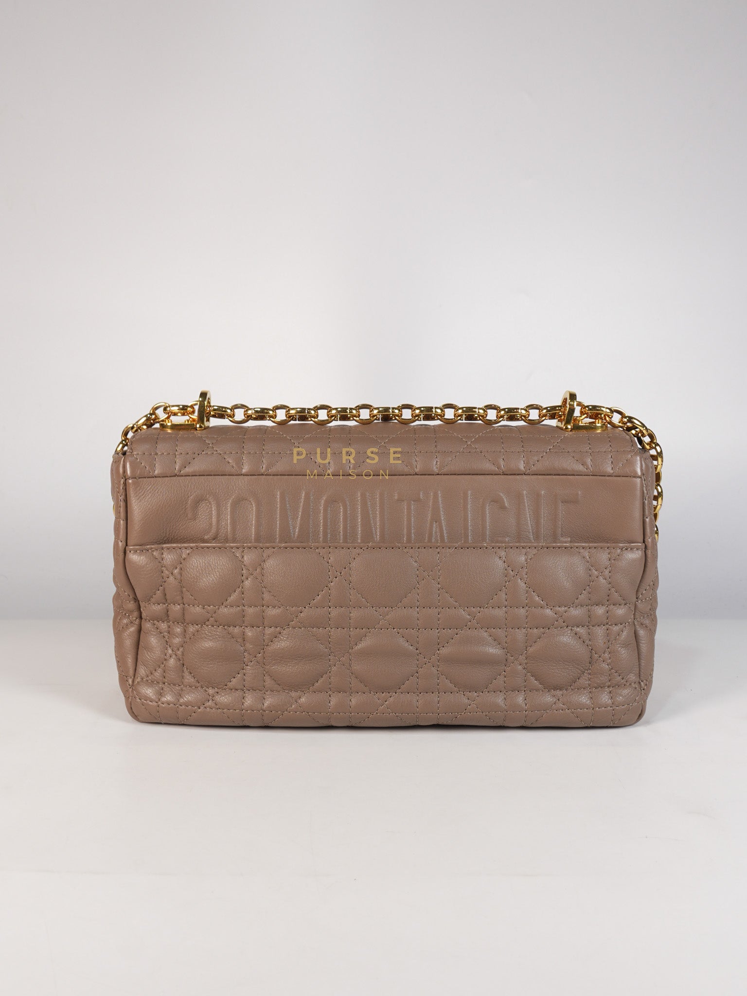 Caro Bag Medium in Warm Taupe Supple Cannage Calfskin Leather & Gold Hardware | Purse Maison Luxury Bags Shop