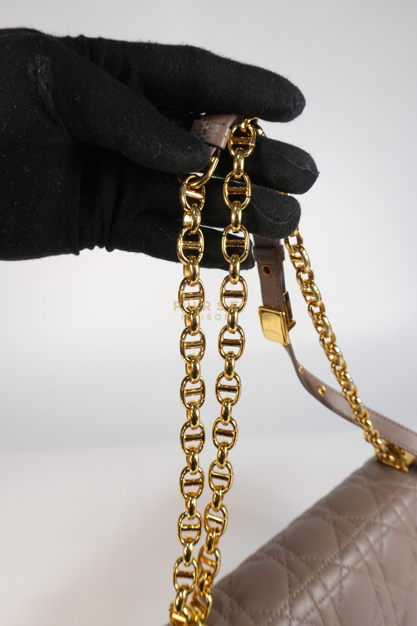 Caro Bag Medium in Warm Taupe Supple Cannage Calfskin Leather & Gold Hardware | Purse Maison Luxury Bags Shop