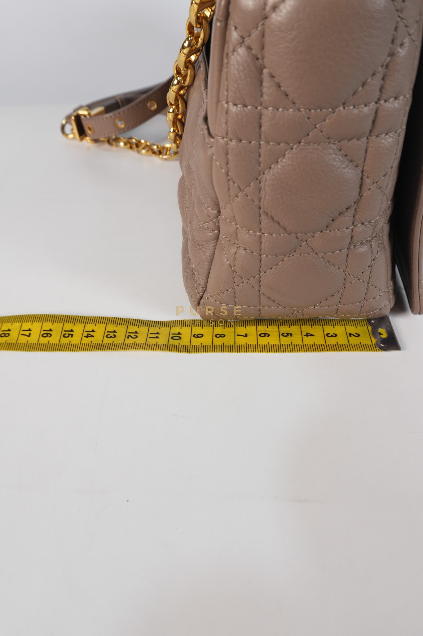 Caro Bag Medium in Warm Taupe Supple Cannage Calfskin Leather & Gold Hardware | Purse Maison Luxury Bags Shop