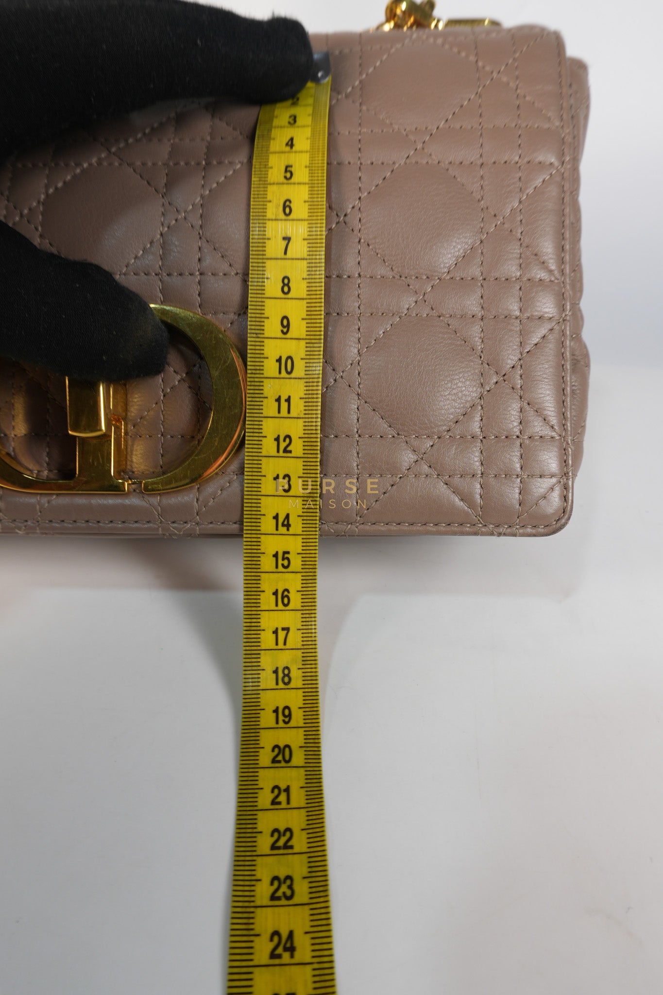 Caro Bag Medium in Warm Taupe Supple Cannage Calfskin Leather & Gold Hardware | Purse Maison Luxury Bags Shop