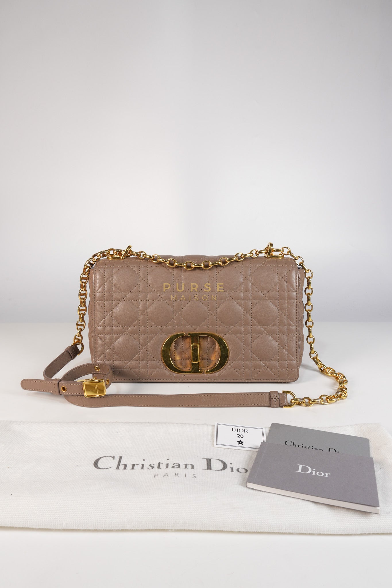 Caro Bag Medium in Warm Taupe Supple Cannage Calfskin Leather & Gold Hardware | Purse Maison Luxury Bags Shop